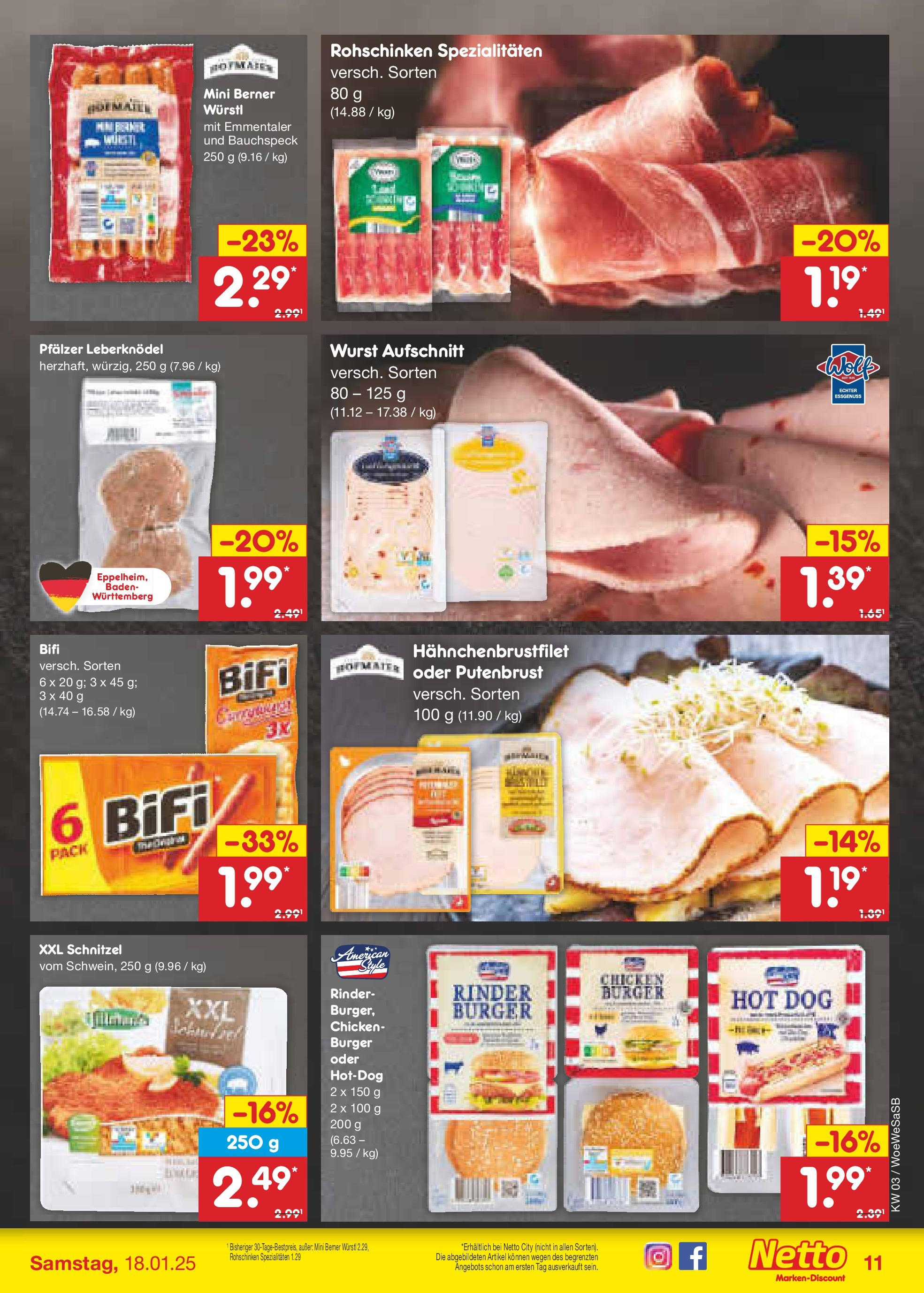 Netto Marken-Discount - Netto: Wochenangebote (ab 12.01.2025) » Angebote | Seite: 17 | Produkte: Bifi, Burger, Schnitzel, Wurst