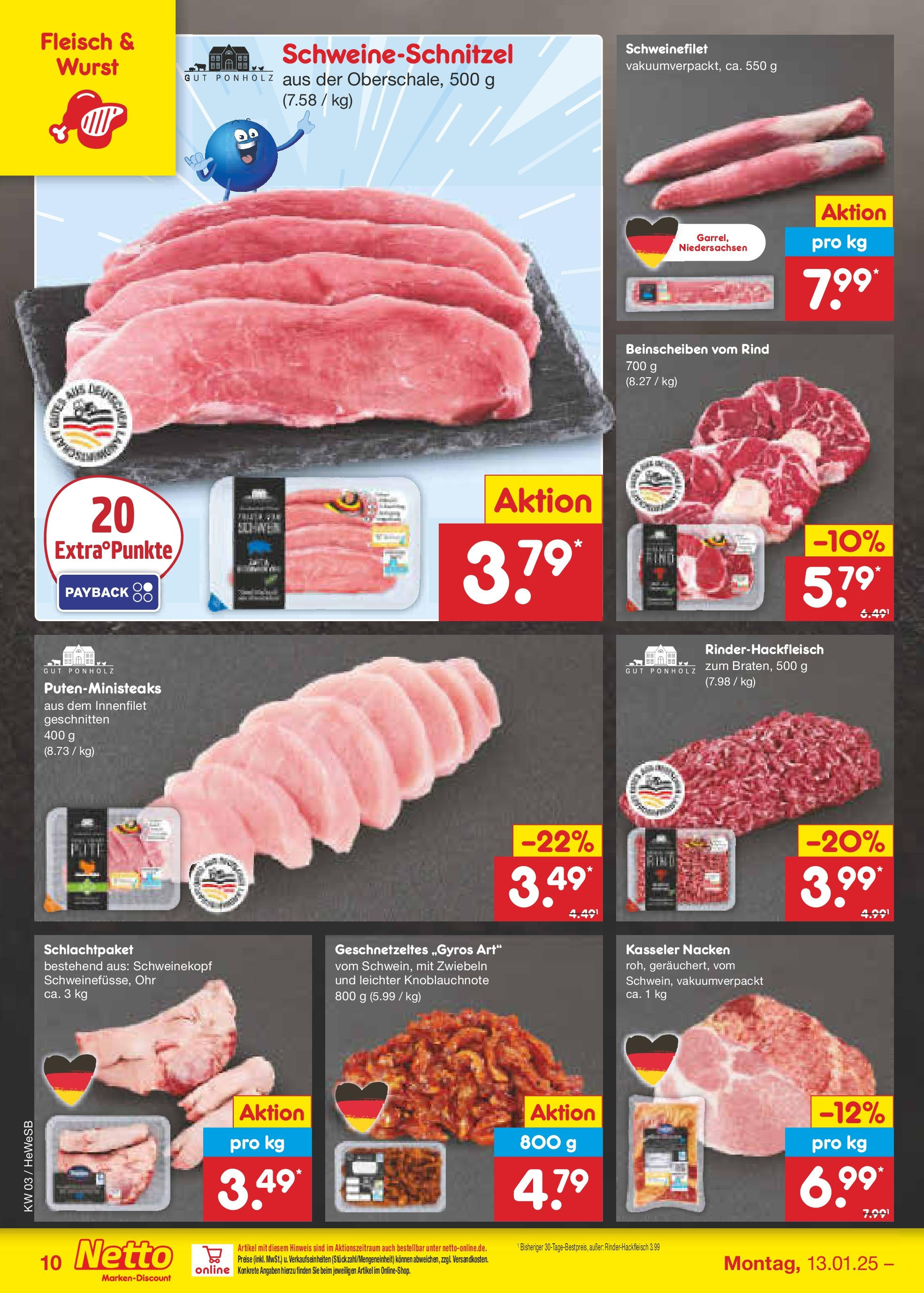 Netto Marken-Discount - Netto: Getränkeangebote (ab 12.01.2025) » Angebote | Seite: 16 | Produkte: Schweinefilet, Kasseler nacken, Zwiebeln, Fleisch