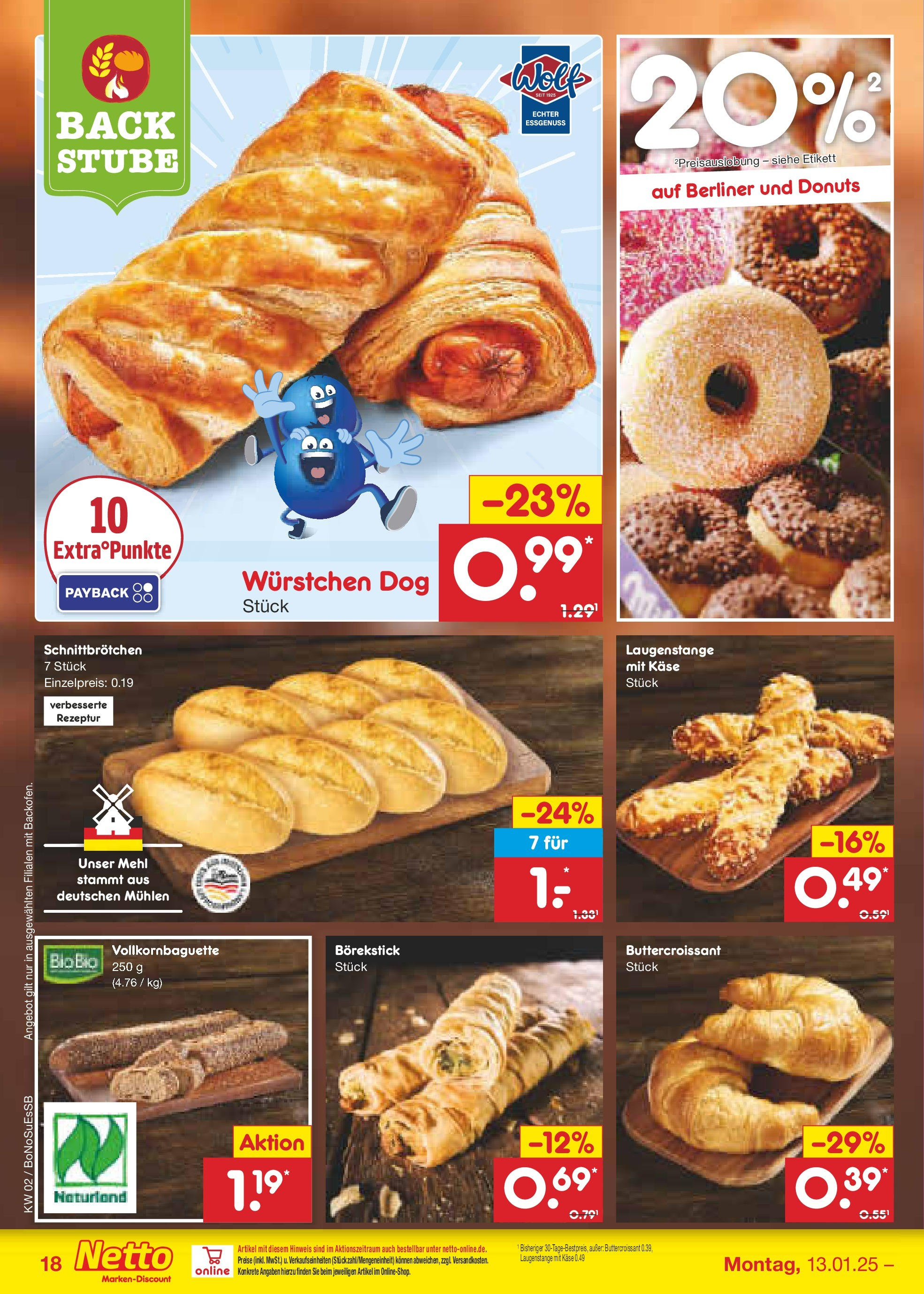 Netto Marken-Discount - Netto: Wochenangebote (ab 12.01.2025) » Angebote | Seite: 28 | Produkte: Berliner, Mehl, Käse, Donuts