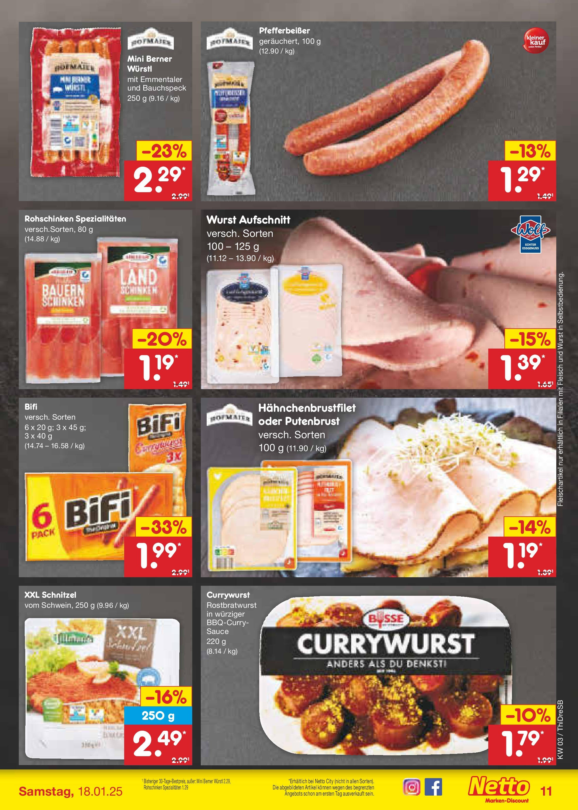 Netto Marken-Discount - Netto: Getränkeangebote (ab 12.01.2025) » Angebote | Seite: 17 | Produkte: Bifi, Würstl, Schnitzel, Fleisch