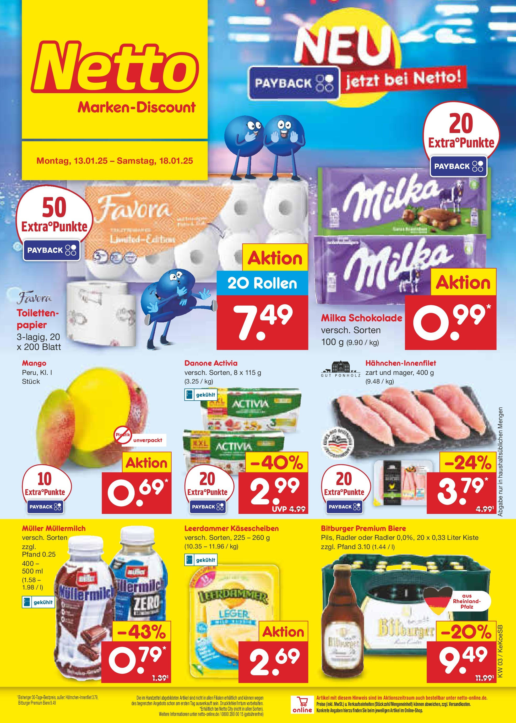 Netto Marken-Discount - Netto: Getränkeangebote (ab 12.01.2025) » Angebote | Seite: 1 | Produkte: Leerdammer, Radler, Mango, Muller mullermilch