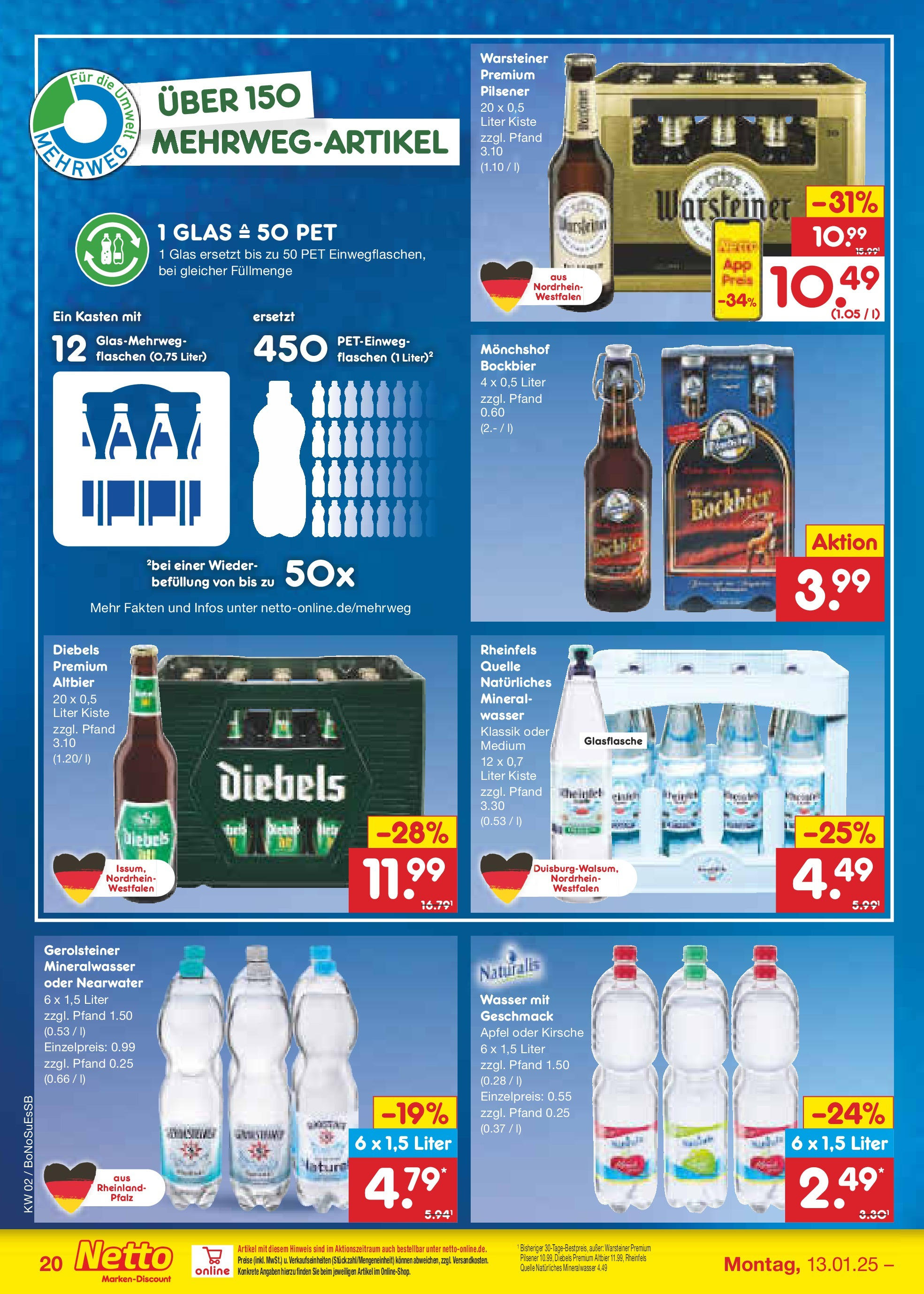 Netto Marken-Discount - Netto: Wochenangebote (ab 12.01.2025) » Angebote | Seite: 30 | Produkte: Äpfel, Mineralwasser, Wasser, Gerolsteiner