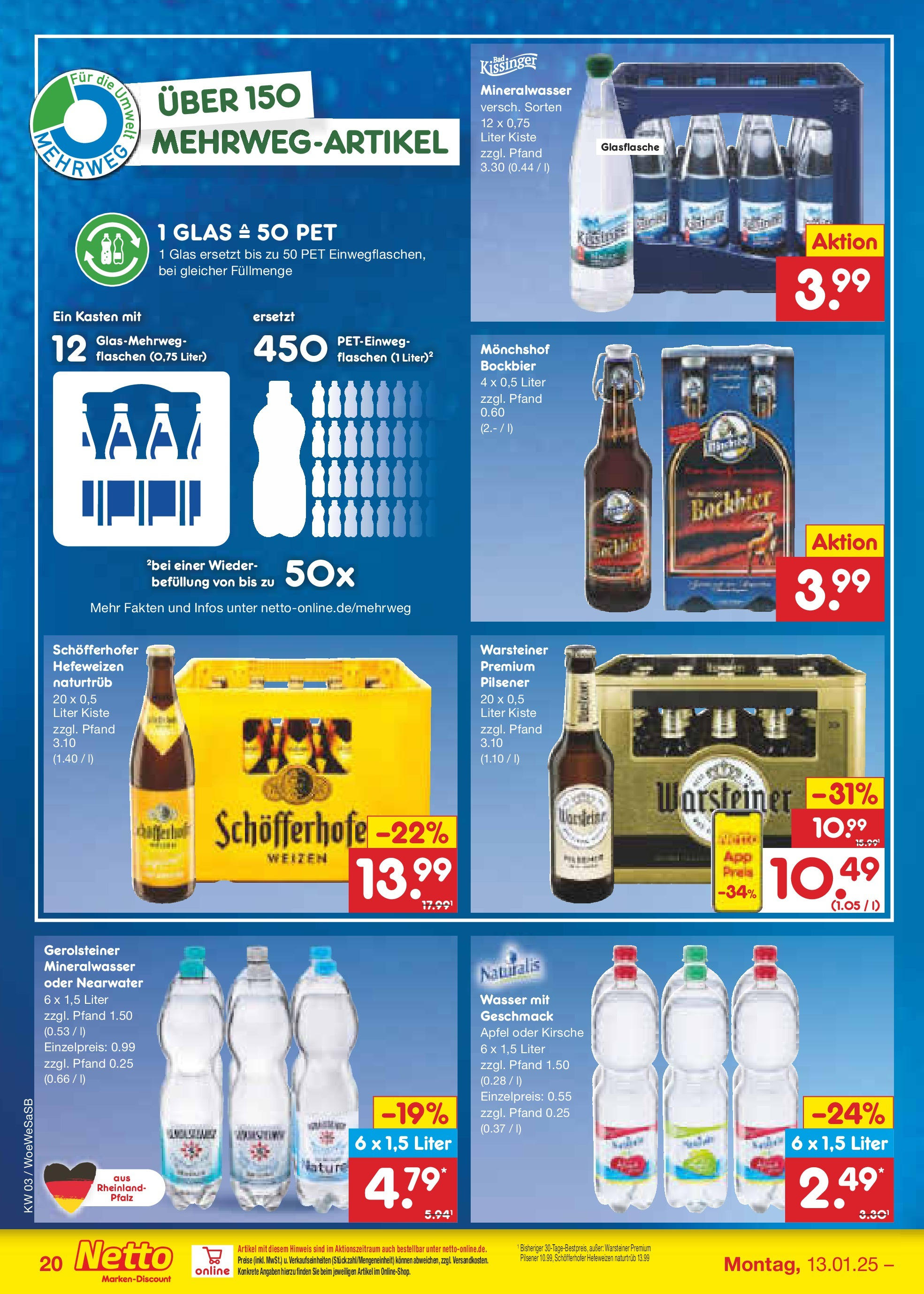 Netto Marken-Discount - Netto: Wochenangebote (ab 12.01.2025) » Angebote | Seite: 30 | Produkte: Äpfel, Mineralwasser, Wasser, Warsteiner