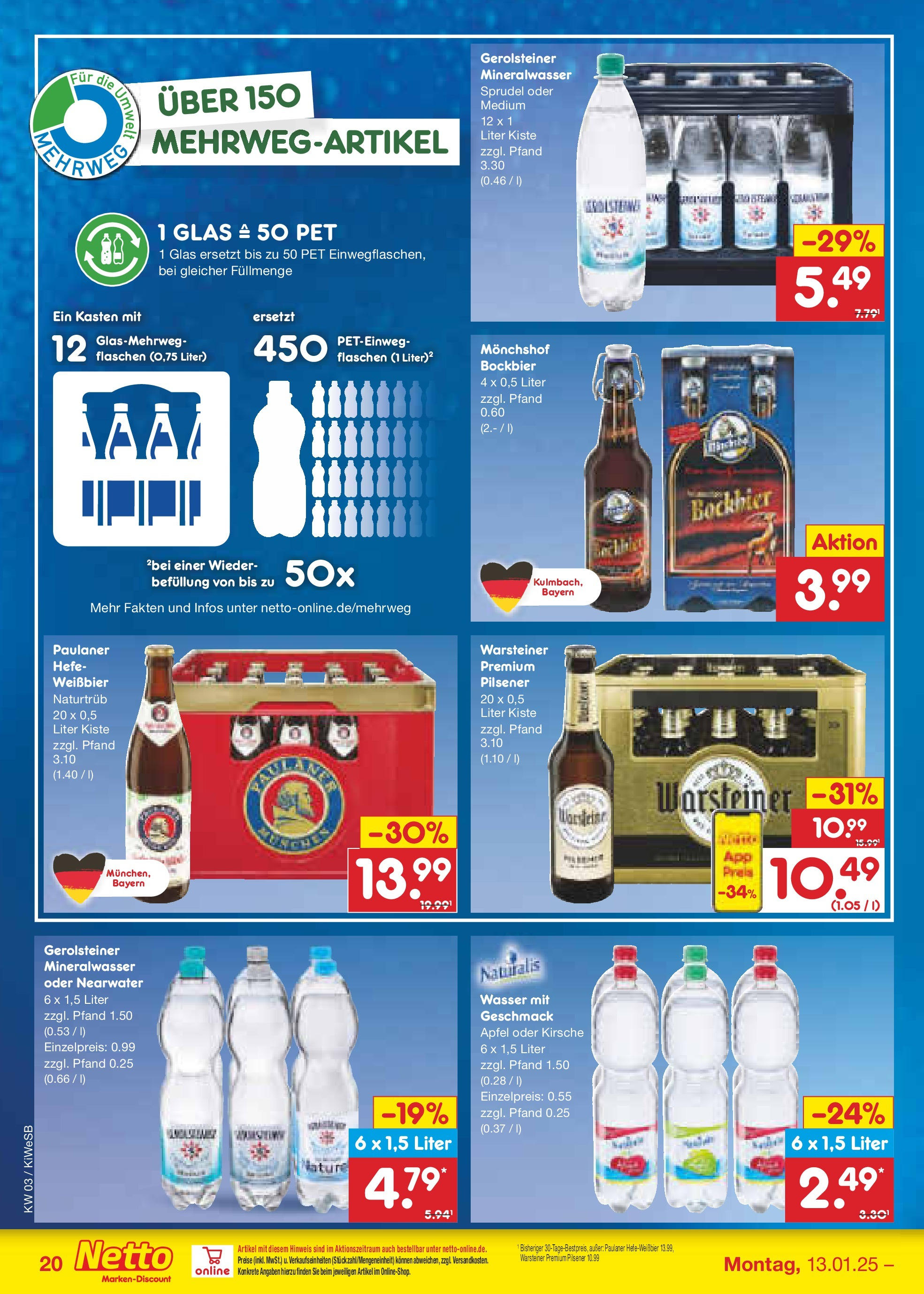 Netto Marken-Discount - Netto: Wochenangebote (ab 12.01.2025) » Angebote | Seite: 30 | Produkte: Äpfel, Mineralwasser, Wasser, Paulaner