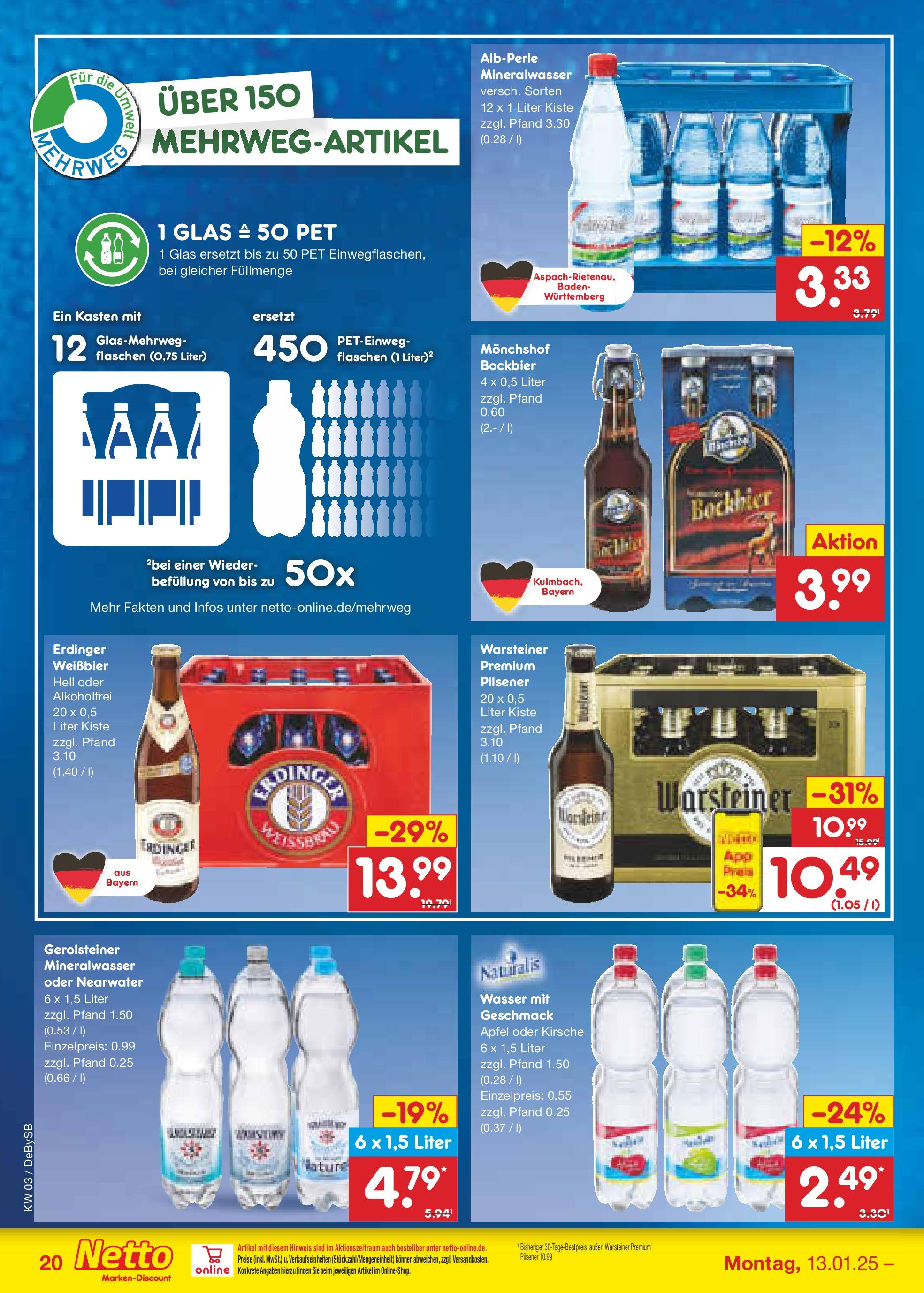 Netto Marken-Discount - Netto: Wochenangebote (ab 12.01.2025) » Angebote | Seite: 30 | Produkte: Äpfel, Mineralwasser, Wasser, Gerolsteiner