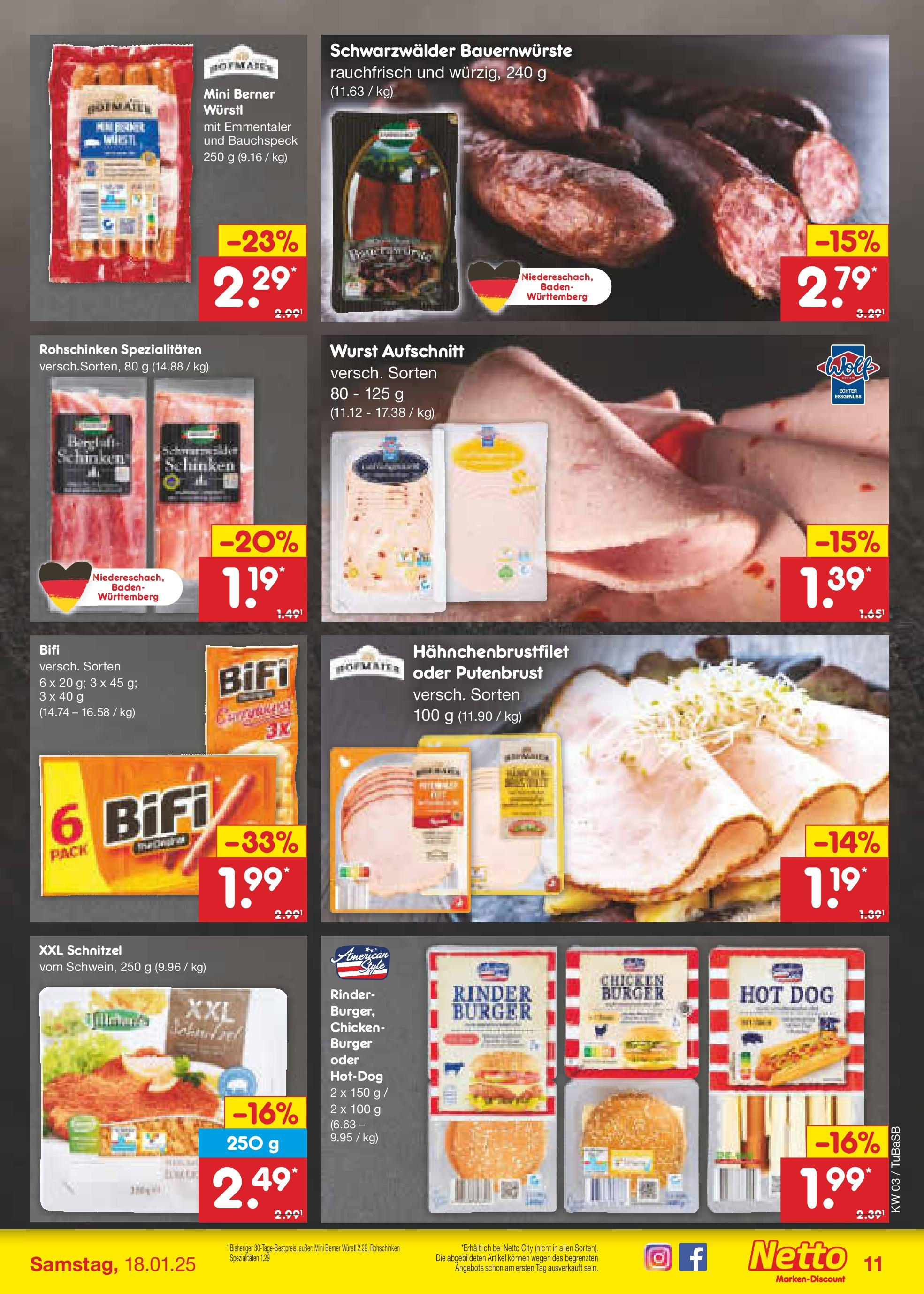 Netto Marken-Discount - Netto: Wochenangebote (ab 12.01.2025) » Angebote | Seite: 17 | Produkte: Burger, Schnitzel, Wurst, Schinken