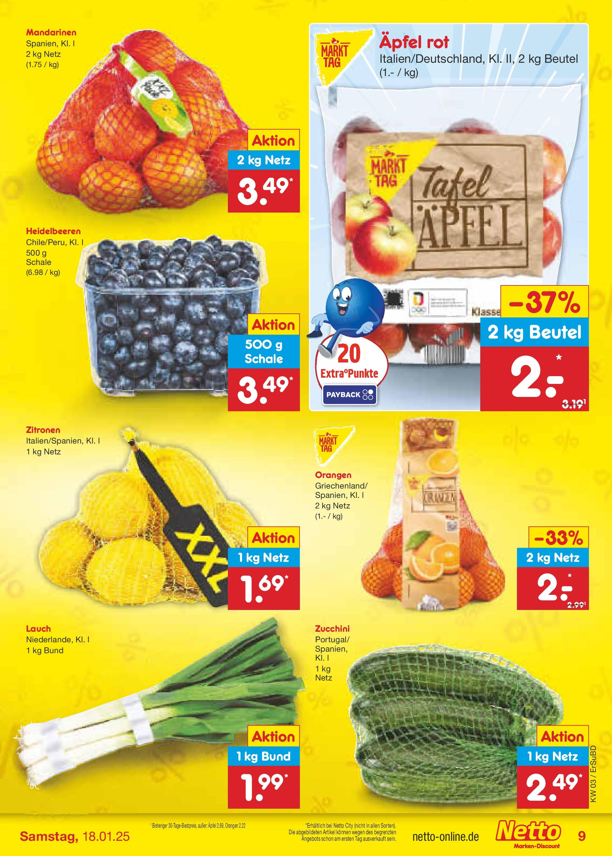 Netto Marken-Discount - Netto: Wochenangebote (ab 12.01.2025) » Angebote | Seite: 11 | Produkte: Äpfel, Mandarinen, Orangen, Heidelbeeren