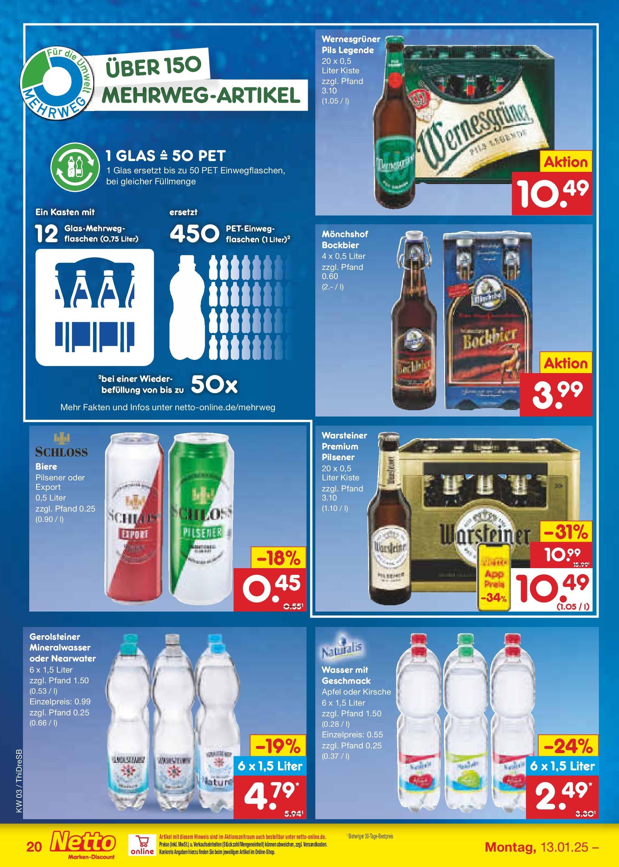 Netto Marken-Discount - Netto: Getränkeangebote (ab 12.01.2025) » Angebote | Seite: 30 | Produkte: Monchshof, Pils, Äpfel, Warsteiner