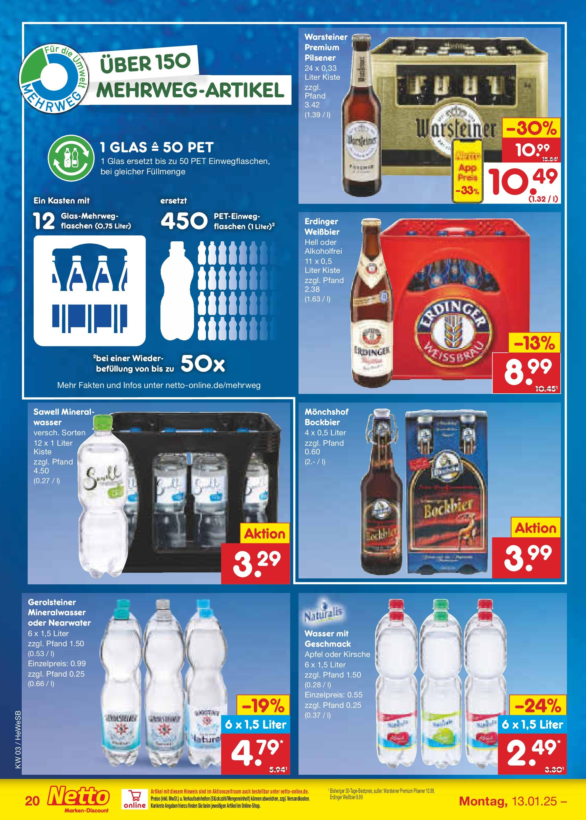 Netto Marken-Discount - Netto: Getränkeangebote (ab 12.01.2025) » Angebote | Seite: 30 | Produkte: Monchshof, Erdinger, Äpfel, Gerolsteiner