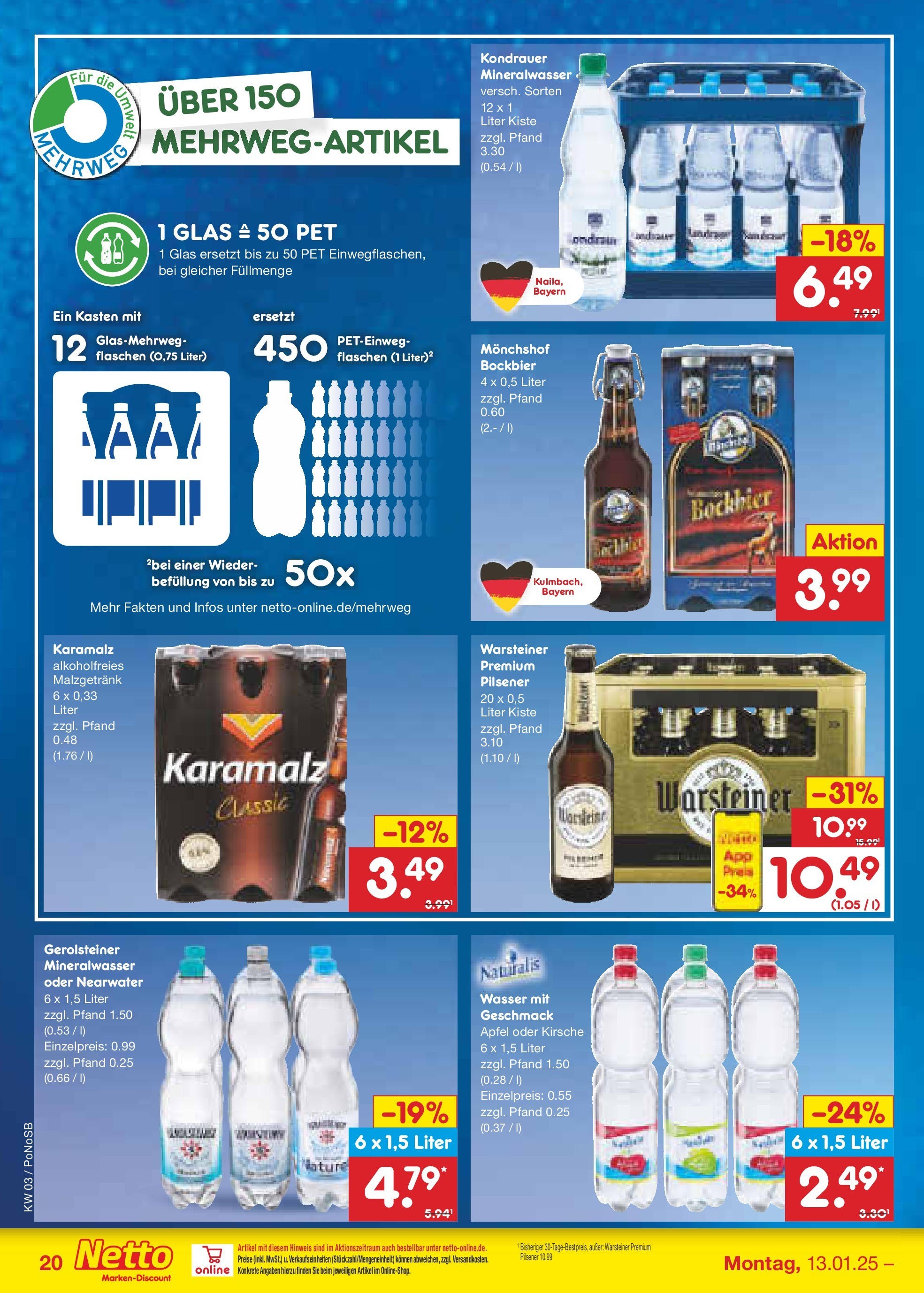 Netto Marken-Discount - Netto: Getränkeangebote (ab 12.01.2025) » Angebote | Seite: 30 | Produkte: Monchshof, Mineralwasser, Warsteiner, Gerolsteiner