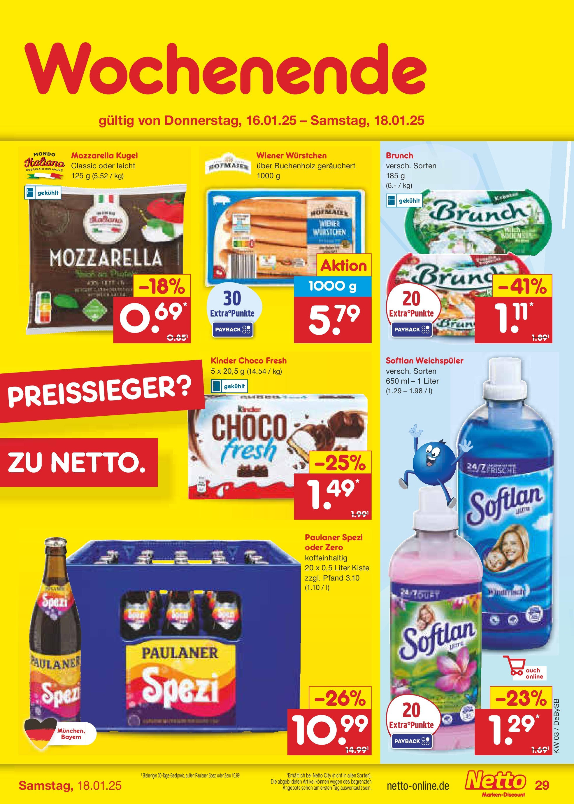 Netto Marken-Discount - Netto: Wochenangebote (ab 12.01.2025) » Angebote | Seite: 43 | Produkte: Wiener wurstchen, Mozzarella, Weichspüler, Paulaner