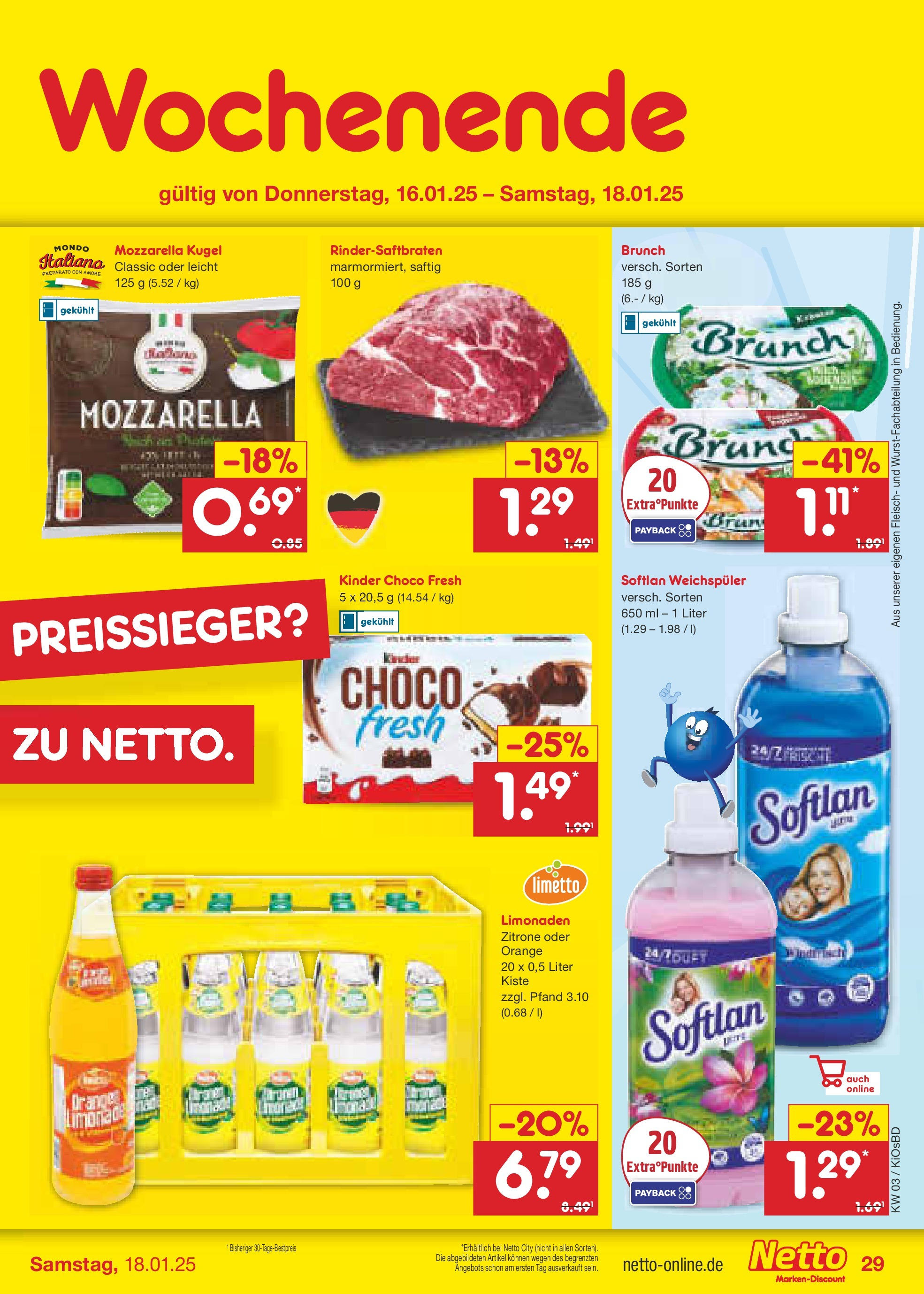 Netto Marken-Discount - Netto: Wochenangebote (ab 12.01.2025) » Angebote | Seite: 43 | Produkte: Mozzarella, Limonade, Weichspüler, Zitrone