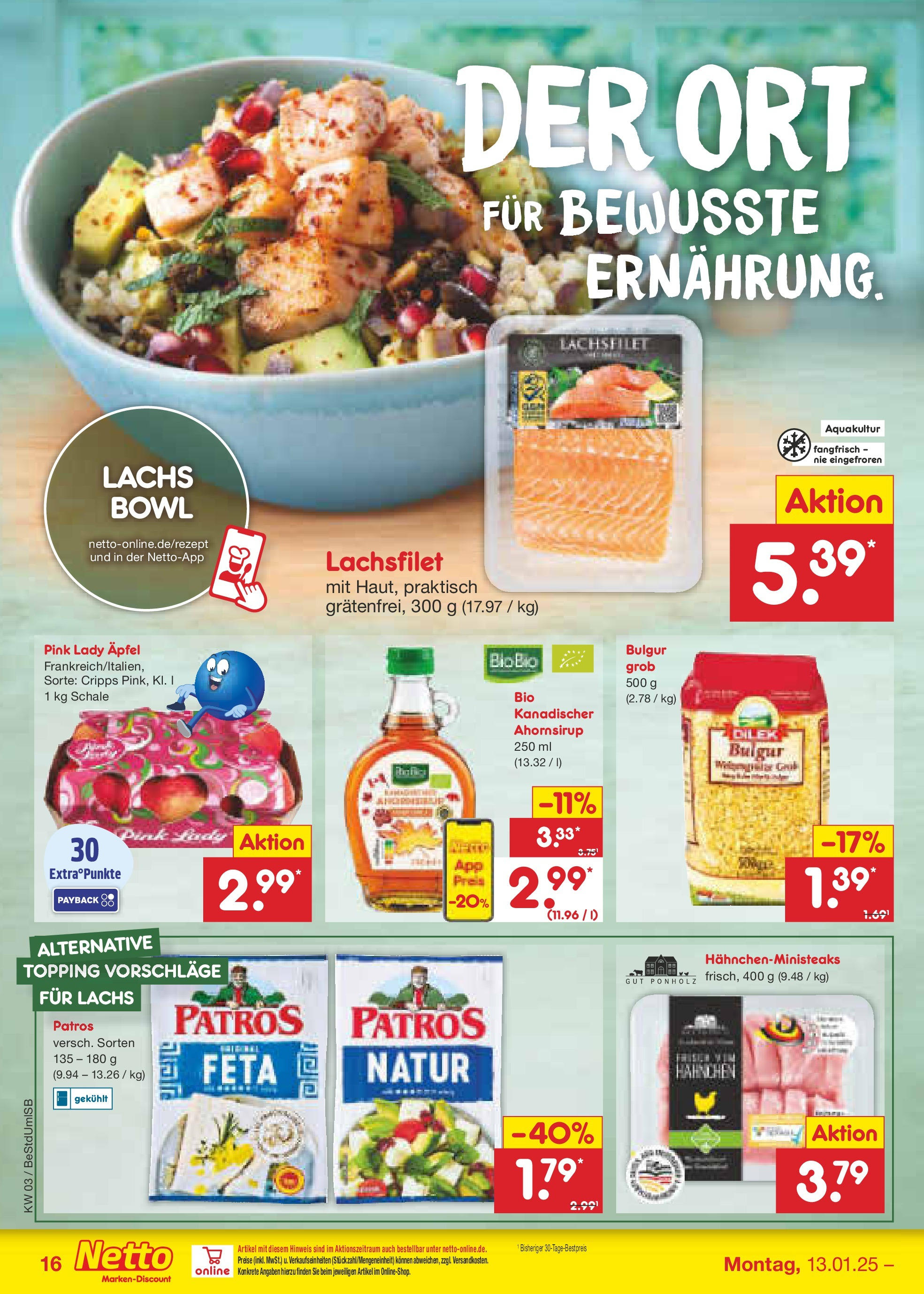 Netto Marken-Discount - Netto: Getränkeangebote (ab 12.01.2025) » Angebote | Seite: 24 | Produkte: Feta, Äpfel, Patros, Lachs