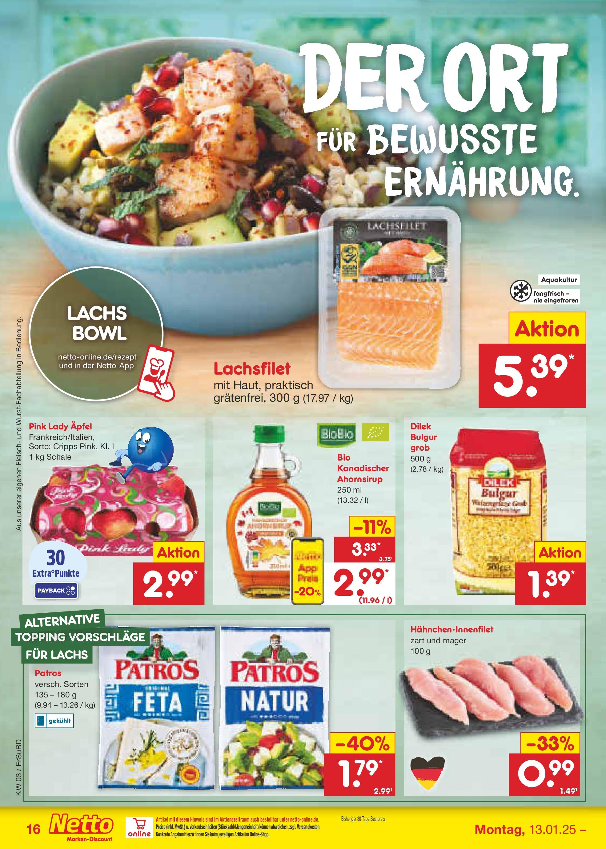 Netto Marken-Discount - Netto: Wochenangebote (ab 12.01.2025) » Angebote | Seite: 24 | Produkte: Feta, Äpfel, Patros, Lachs