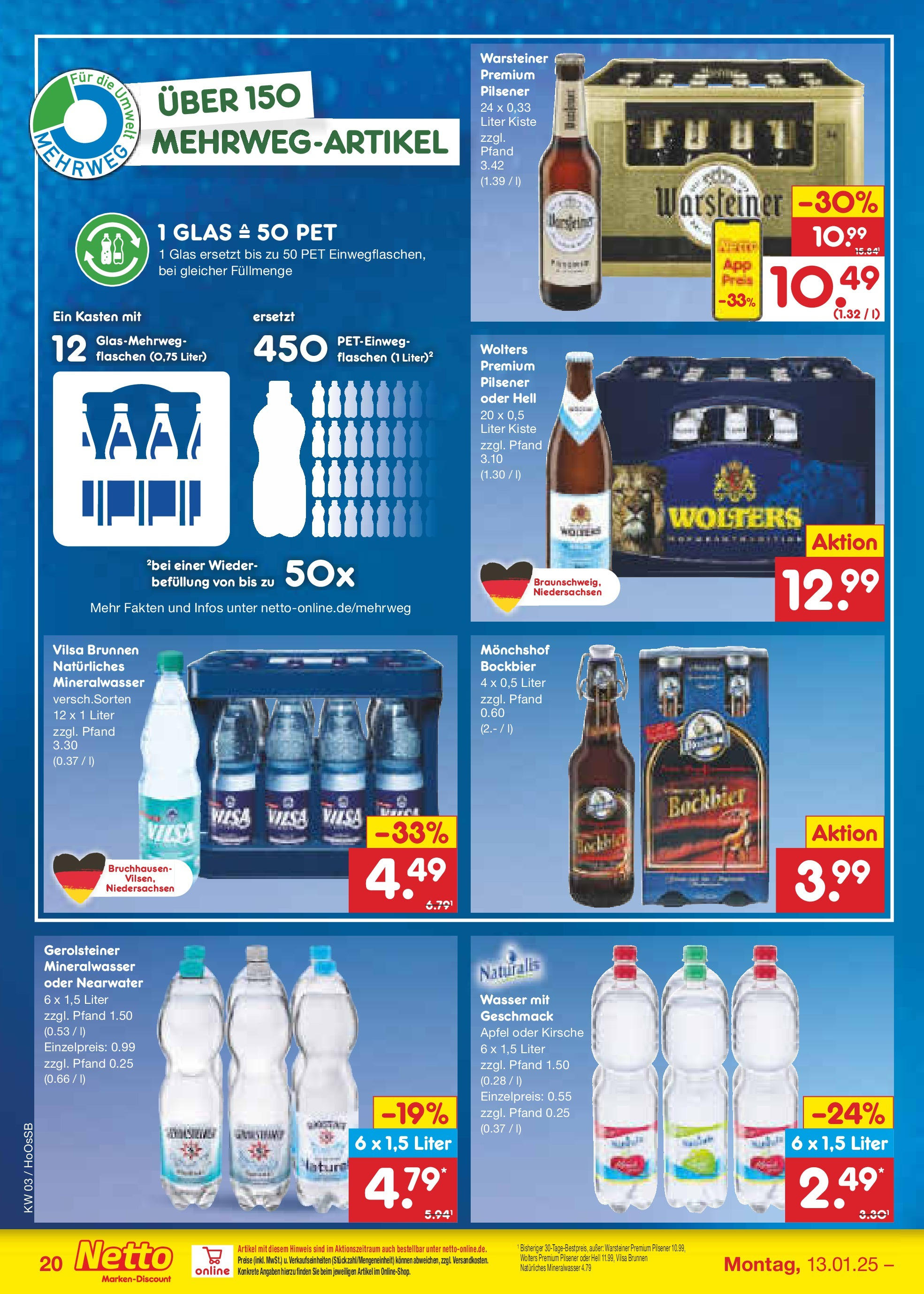 Netto Marken-Discount - Netto: Wochenangebote (ab 12.01.2025) » Angebote | Seite: 30 | Produkte: Monchshof, Äpfel, Mineralwasser, Warsteiner