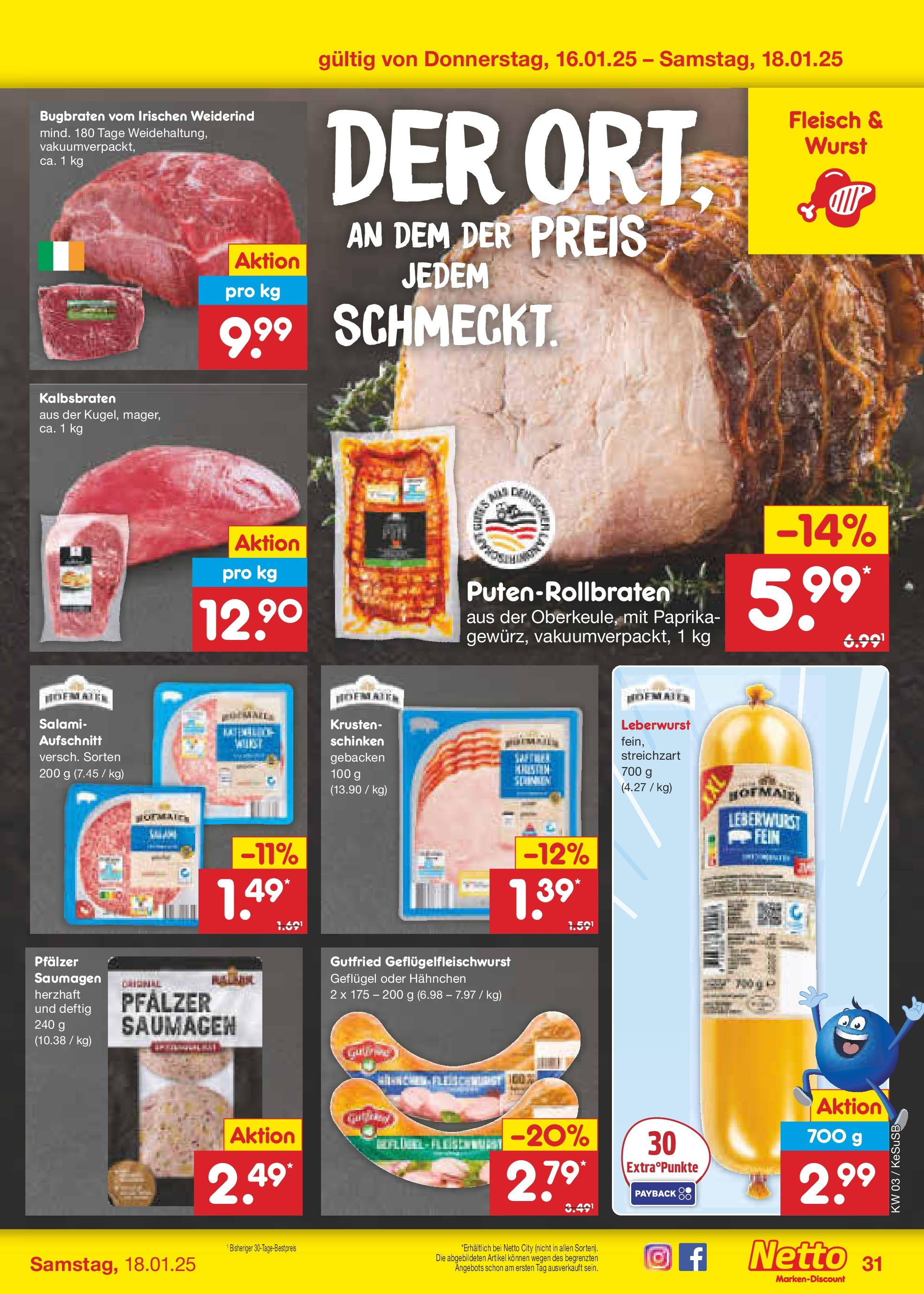 Netto Marken-Discount - Netto: Getränkeangebote (ab 12.01.2025) » Angebote | Seite: 45 | Produkte: Wurst, Salami, Schinken, Fleisch