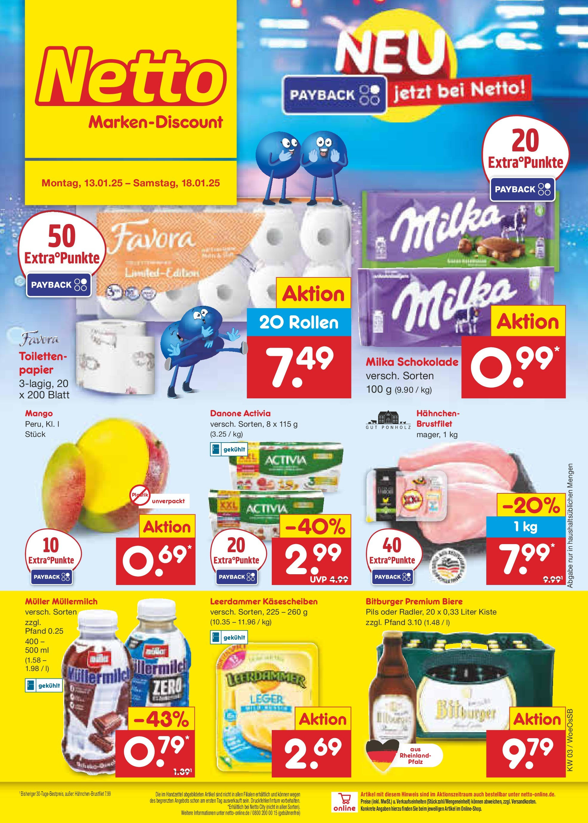 Netto Marken-Discount - Netto: Getränkeangebote (ab 12.01.2025) » Angebote | Seite: 1 | Produkte: Hahnchen, Pils, Leerdammer, Müllermilch