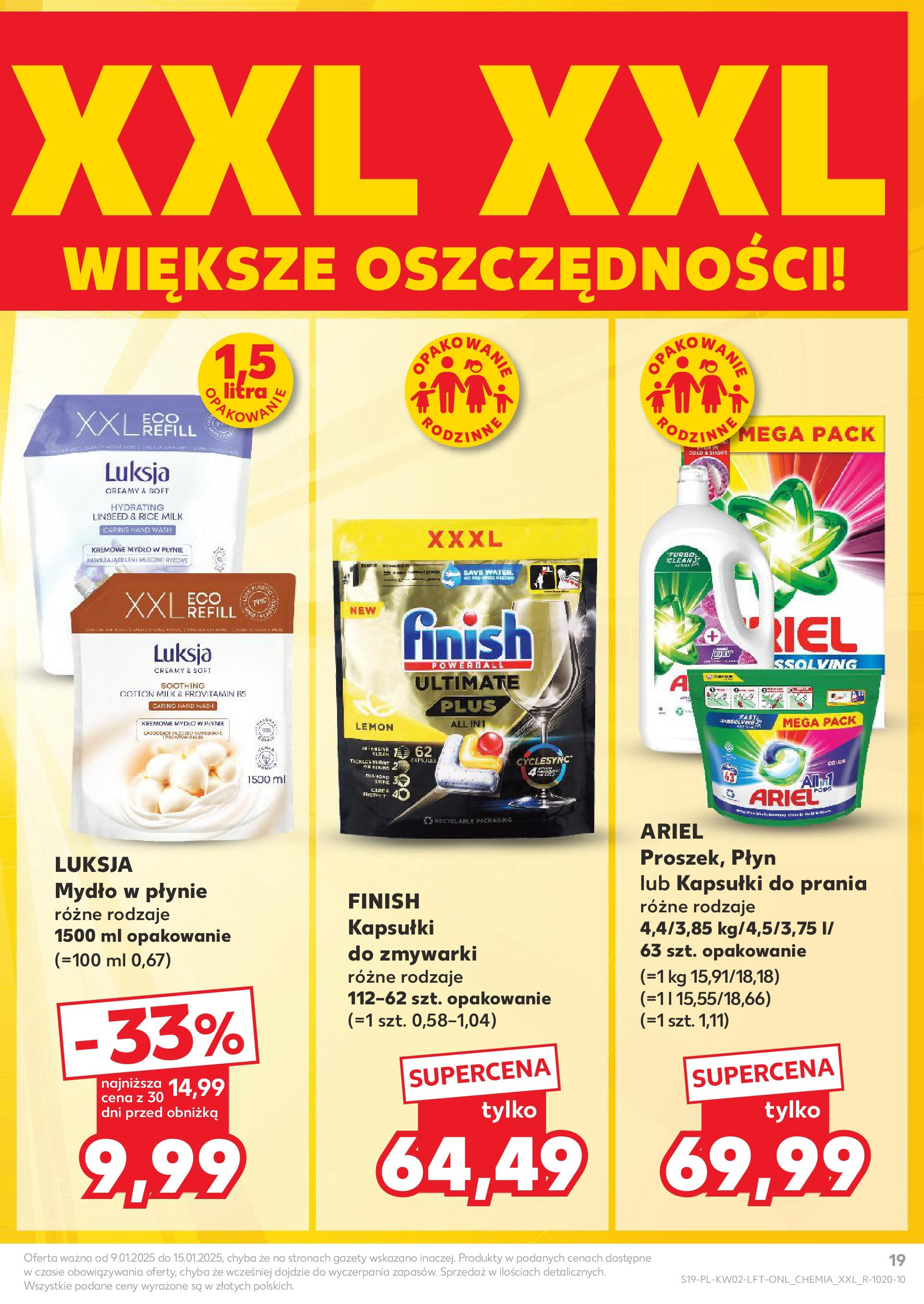 Kaufland gazetka od 09.01.2025 - od jutra PDF | Strona: 19 | Produkty: Kremowe mydło w płynie, Kapsułki do prania, Mydło, Finish