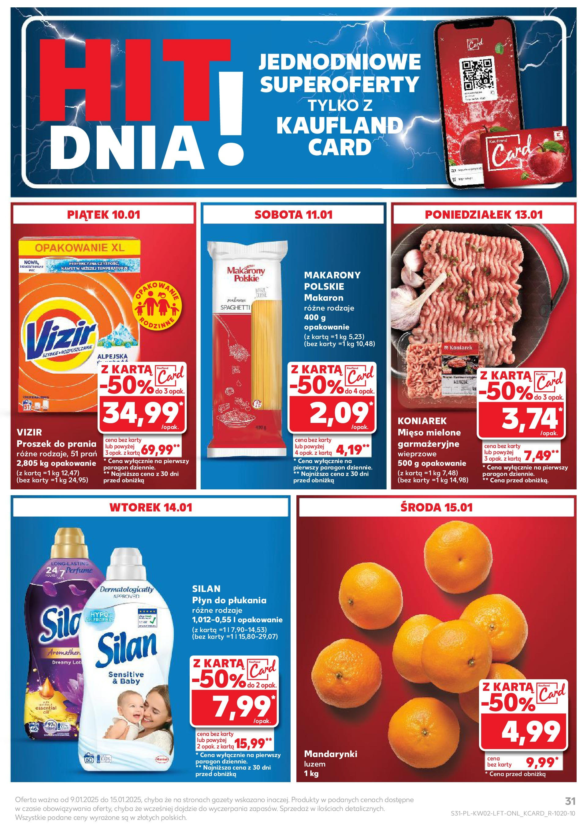 Kaufland gazetka od 09.01.2025 - od jutra PDF | Strona: 31 | Produkty: Karta, Makaron spaghetti, Mięso mielone, Mandarynki