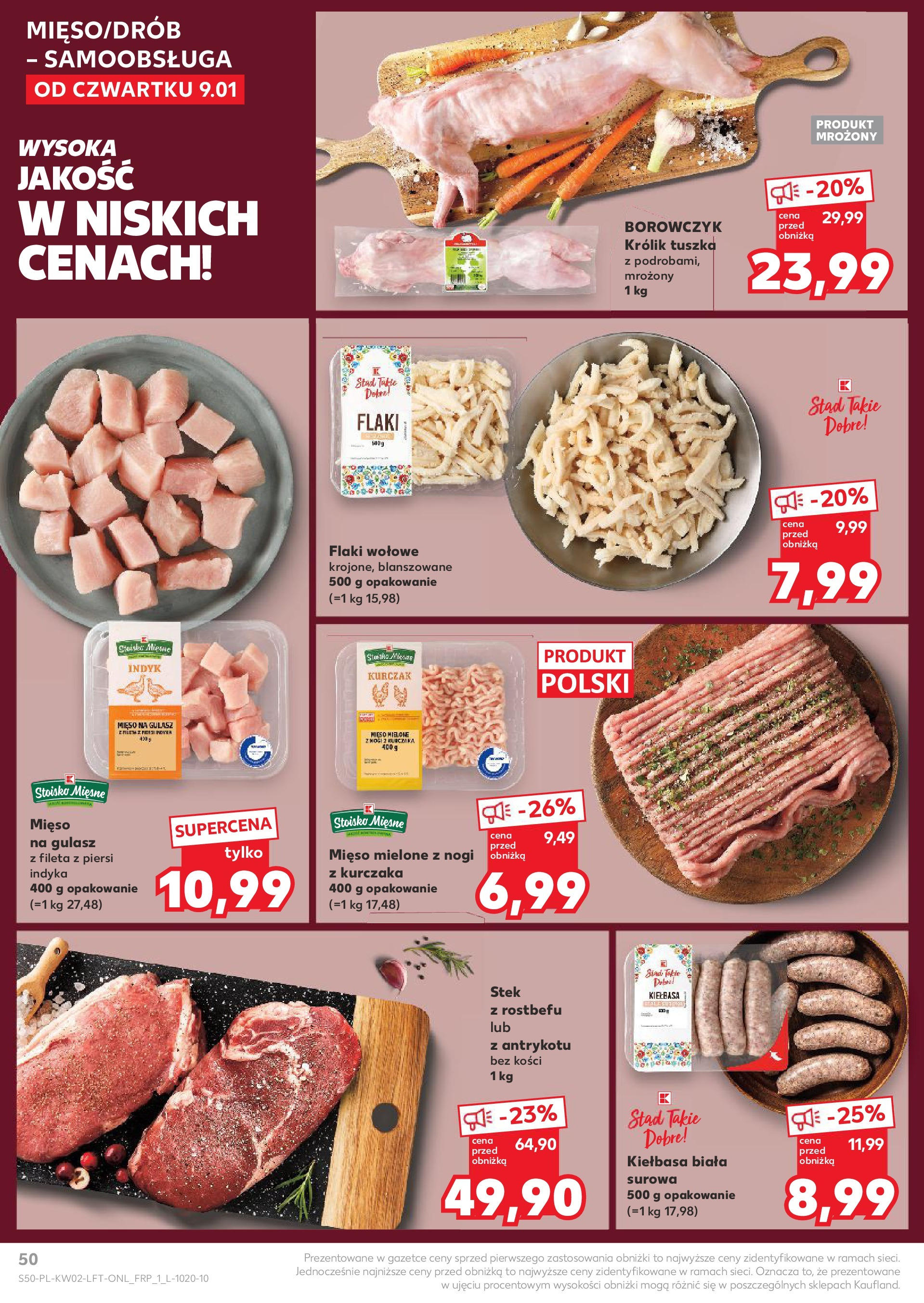 Kaufland gazetka od 09.01.2025 - od jutra PDF | Strona: 50 | Produkty: Kiełbasa, Mięso na gulasz, Flaki wołowe, Gulasz