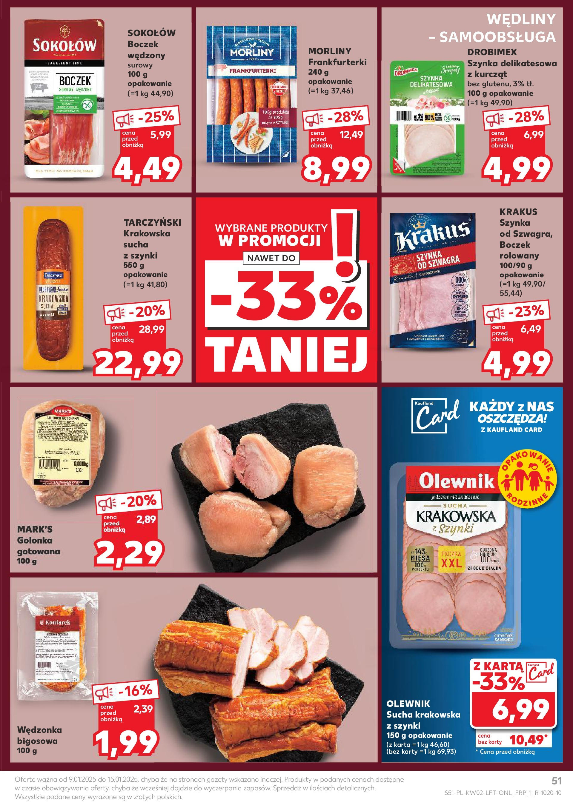 Kaufland gazetka od 09.01.2025 - od jutra PDF | Strona: 51 | Produkty: Karta, Frankfurterki, Boczek, Wędliny