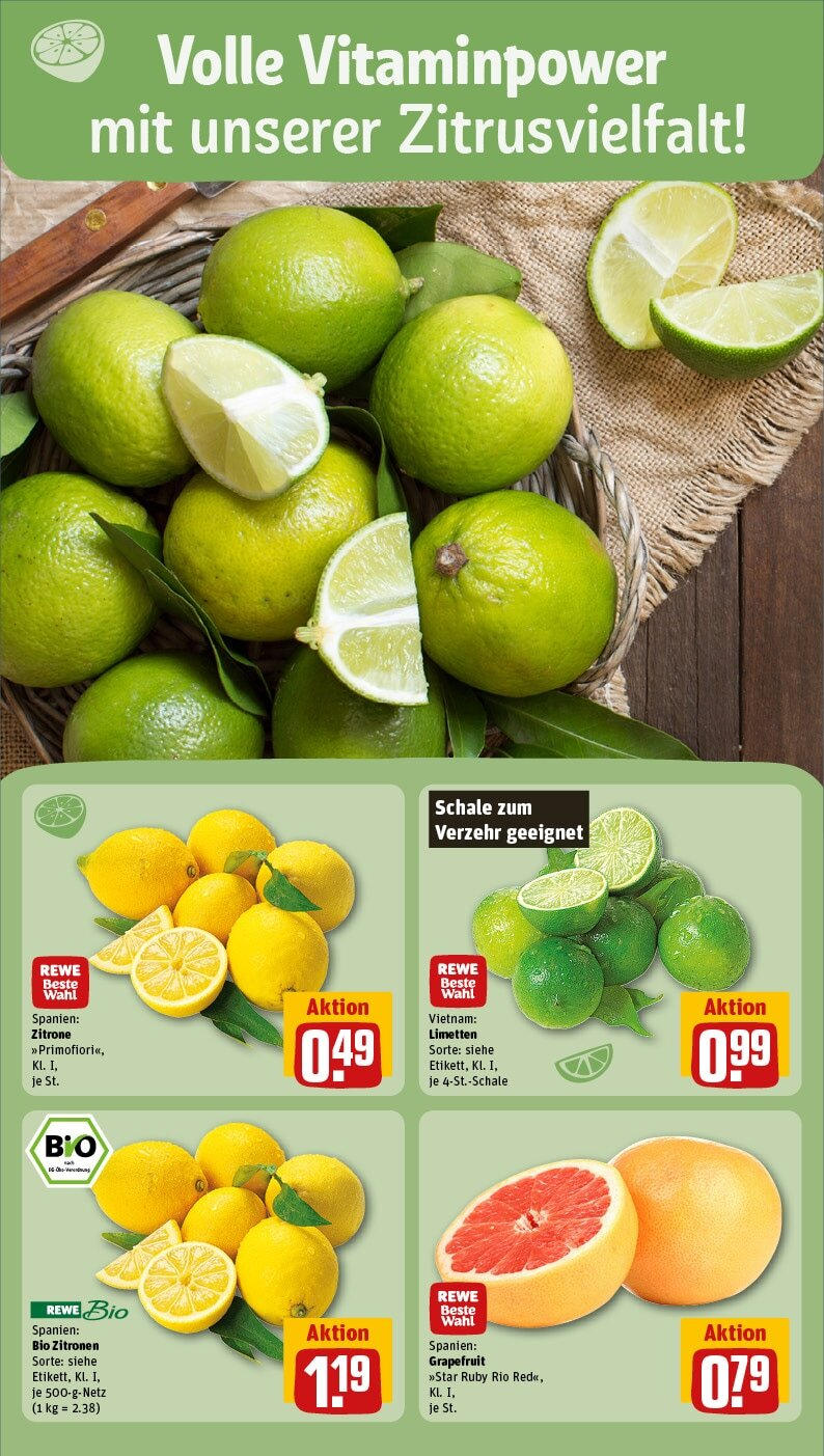 Rewe - Biberach, Eisenbahnstr. 9/11 (ab 13.01.2025) zum Blättern » Angebote | Seite: 10 | Produkte: Limetten, Grapefruit, Zitrone, Zitronen