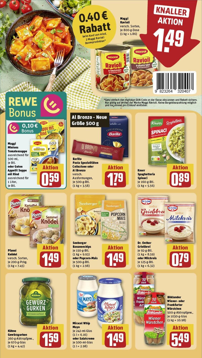 Rewe - Biberach, Eisenbahnstr. 9/11 (ab 13.01.2025) zum Blättern » Angebote | Seite: 22 | Produkte: Barilla, Knorr, Miracel whip, Wurst