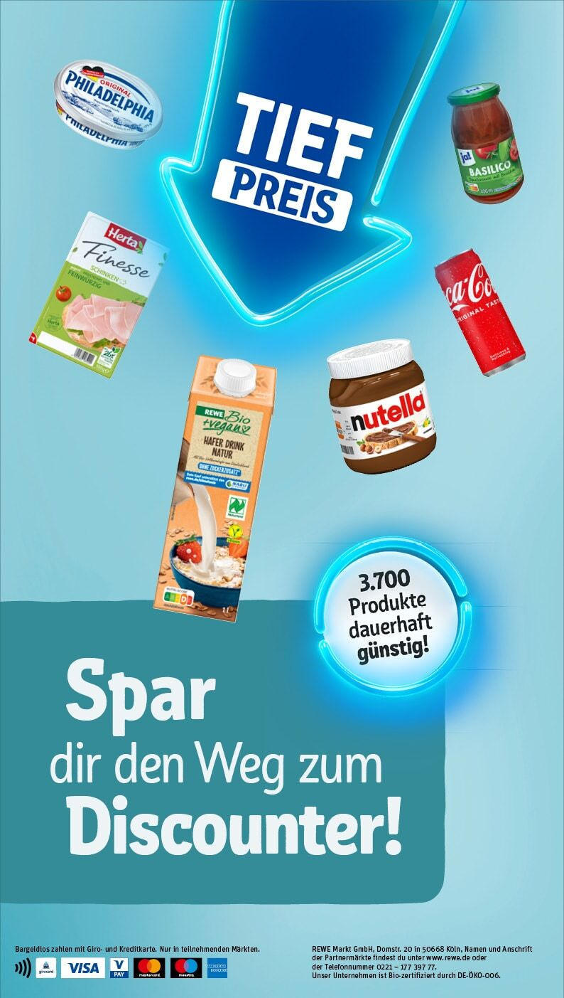 Rewe - Biberach, Eisenbahnstr. 9/11 (ab 13.01.2025) zum Blättern » Angebote | Seite: 28 | Produkte: Philadelphia, Nutella, Schinken, Herta finesse