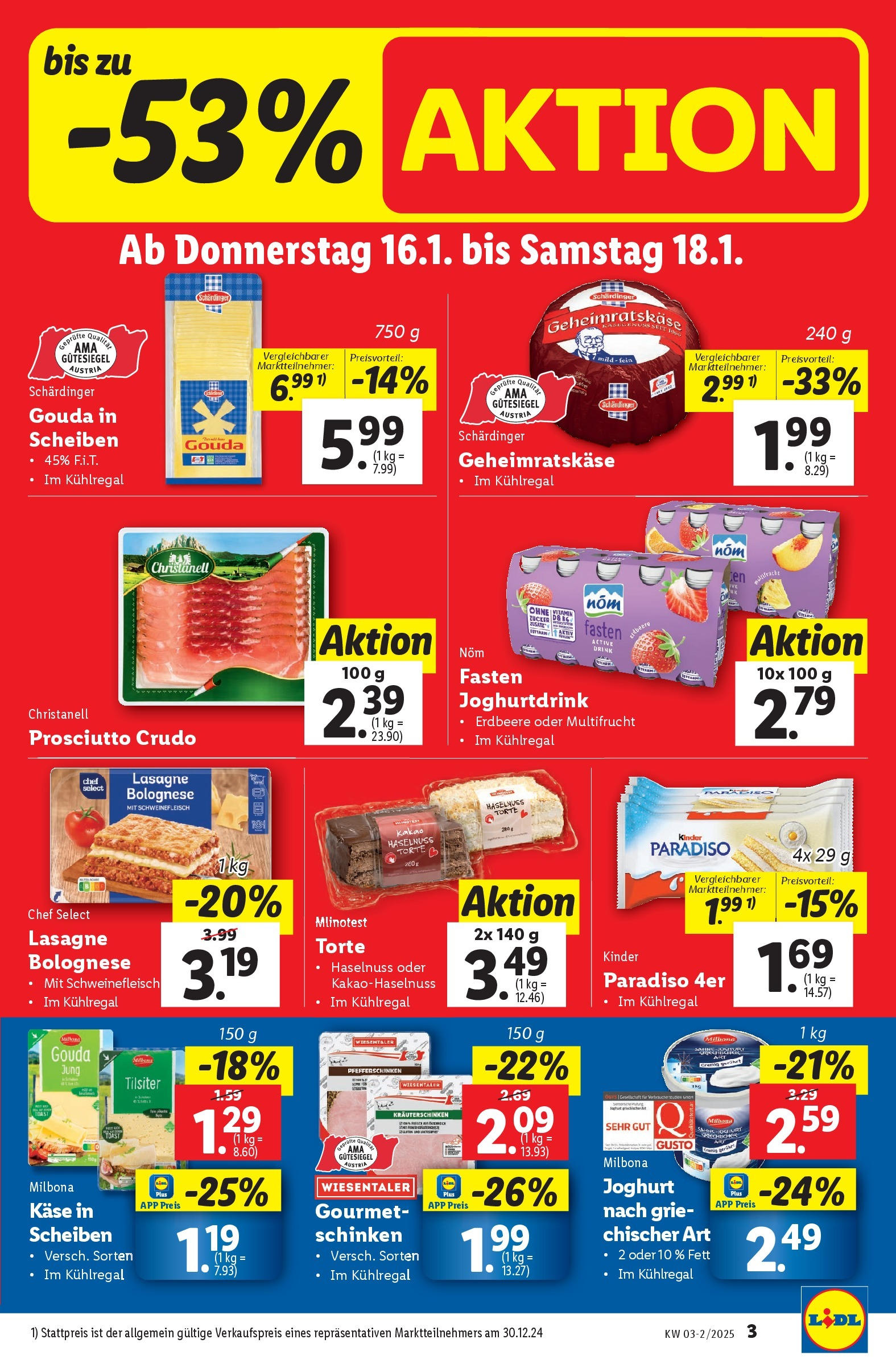 Lidl Flugblatt - Wien ab 16.01.2025 - Angebote ab donnerstag | Seite: 3 | Produkte: Zucker, Käse, Schinken, Schweinefleisch