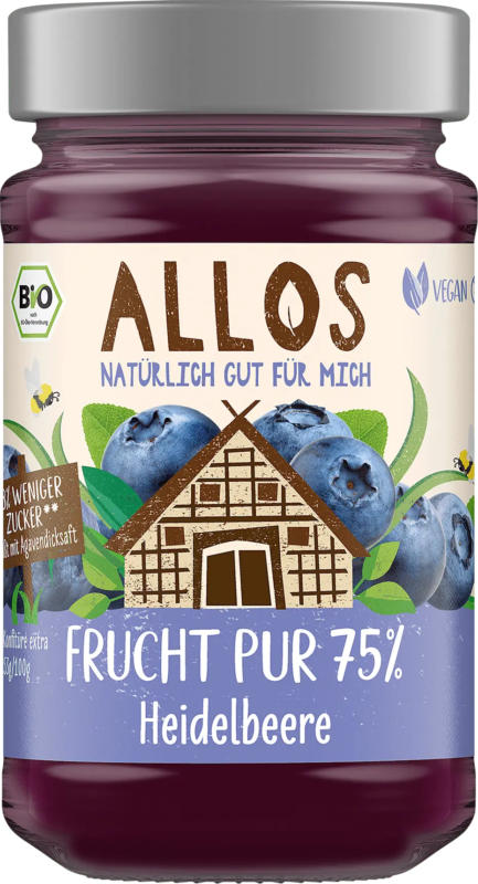 ALLOS Fruchtaufstrich, Frucht Pur Heidelbeere 75%