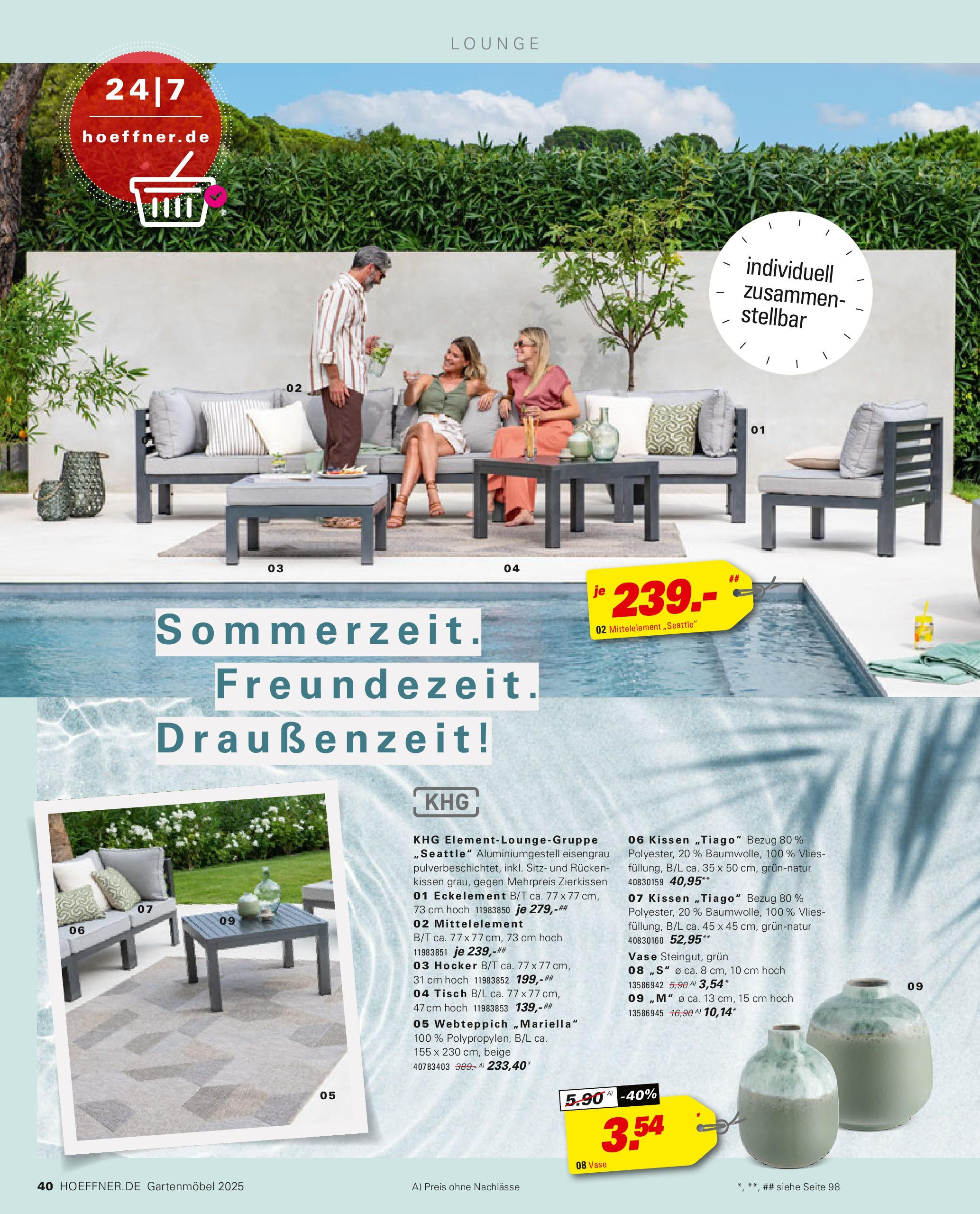 Höffner - Höffner: Möbelangebote (ab 31.01.2025) zum Blättern | Seite: 40 | Produkte: Hocker, Kissen, Tisch, Gartenmöbel