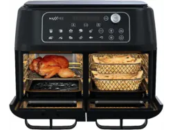 Maxxmee 5535 Zweikammer-Heißluftfritteuse (11 l, 2400 Watt, Schwarz)