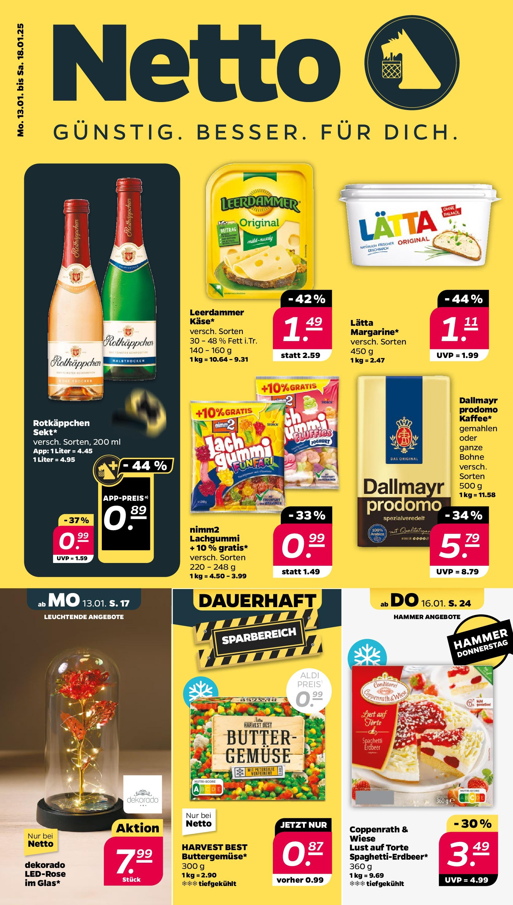 Netto Prospekt 	 ab 13.01.2025 → Angebote nächste Woche | Seite: 1 | Produkte: Gemüse, Hose, Rotkäppchen, Fruchtsaft