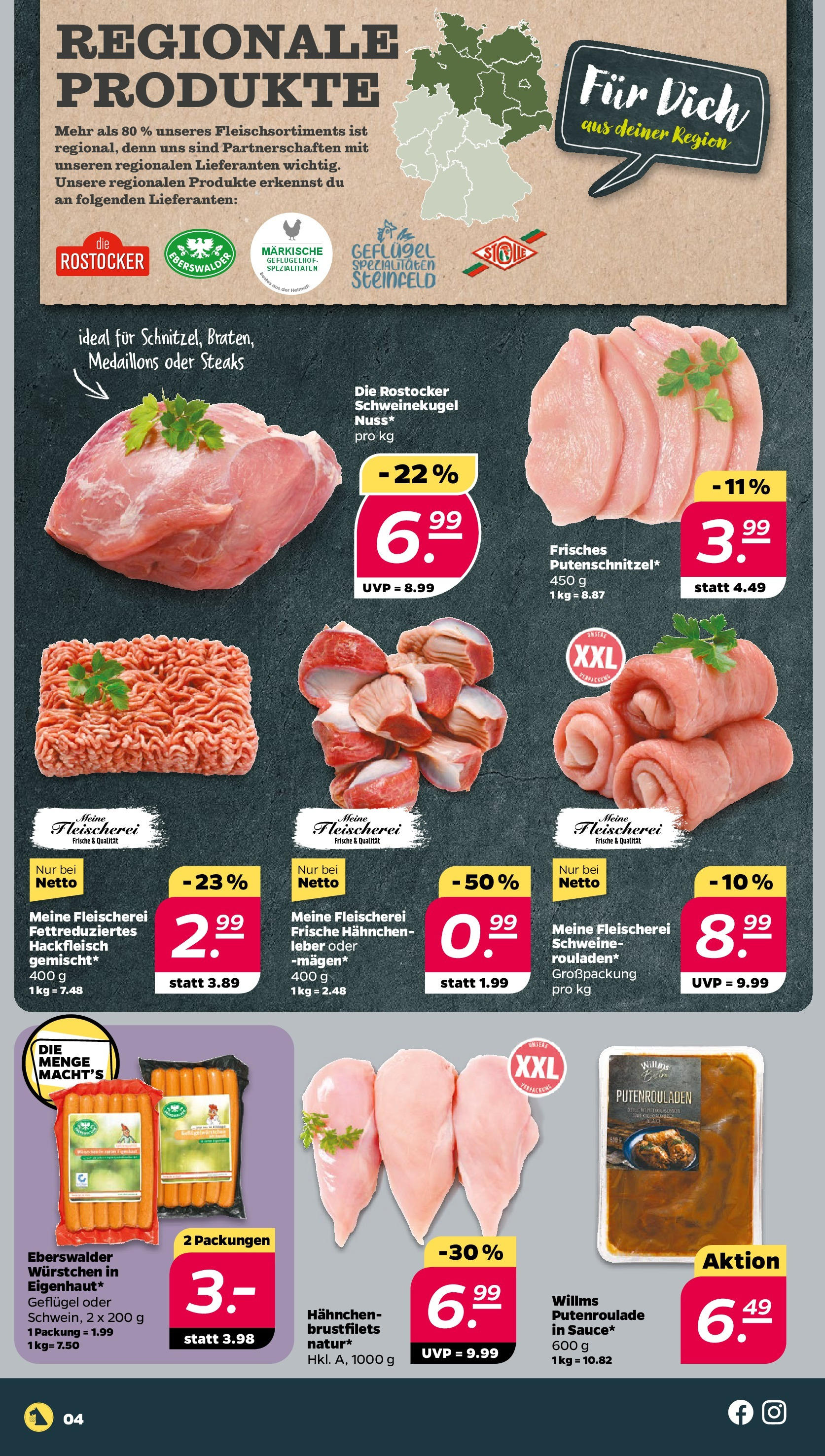 Netto Prospekt 	 ab 13.01.2025 → Angebote nächste Woche | Seite: 4 | Produkte: Hahnchen, Hackfleisch