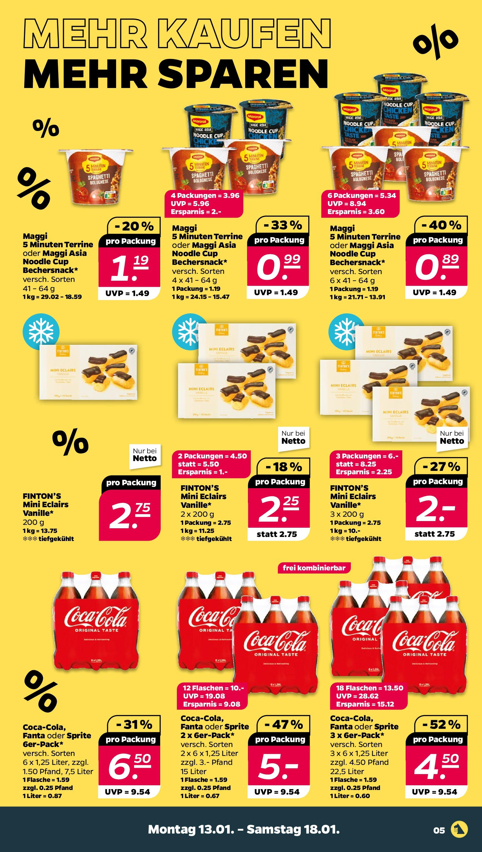 Netto Prospekt 	 ab 13.01.2025 → Angebote nächste Woche | Seite: 5 | Produkte: Fanta, Sprite, Maggi, Maggi 5 minuten terrine