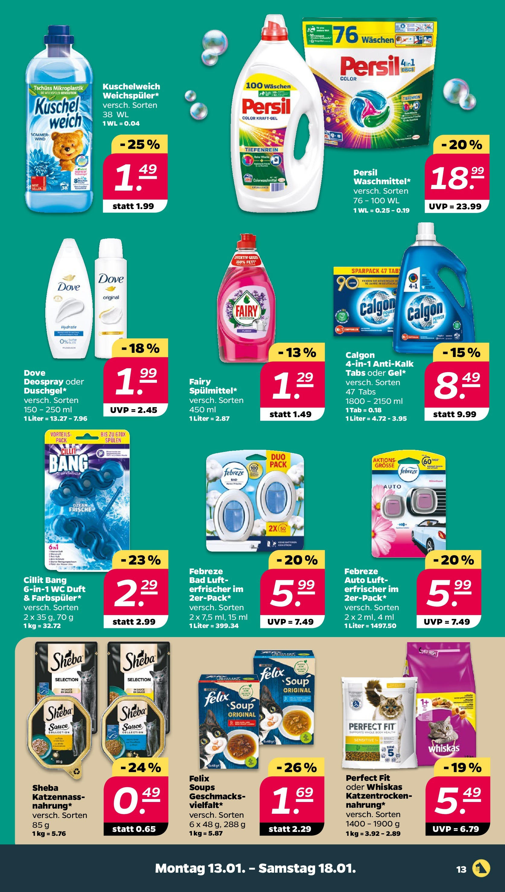 Netto Prospekt 	 ab 13.01.2025 → Angebote nächste Woche | Seite: 13 | Produkte: Sheba, Kuschelweich, Persil, Whiskas