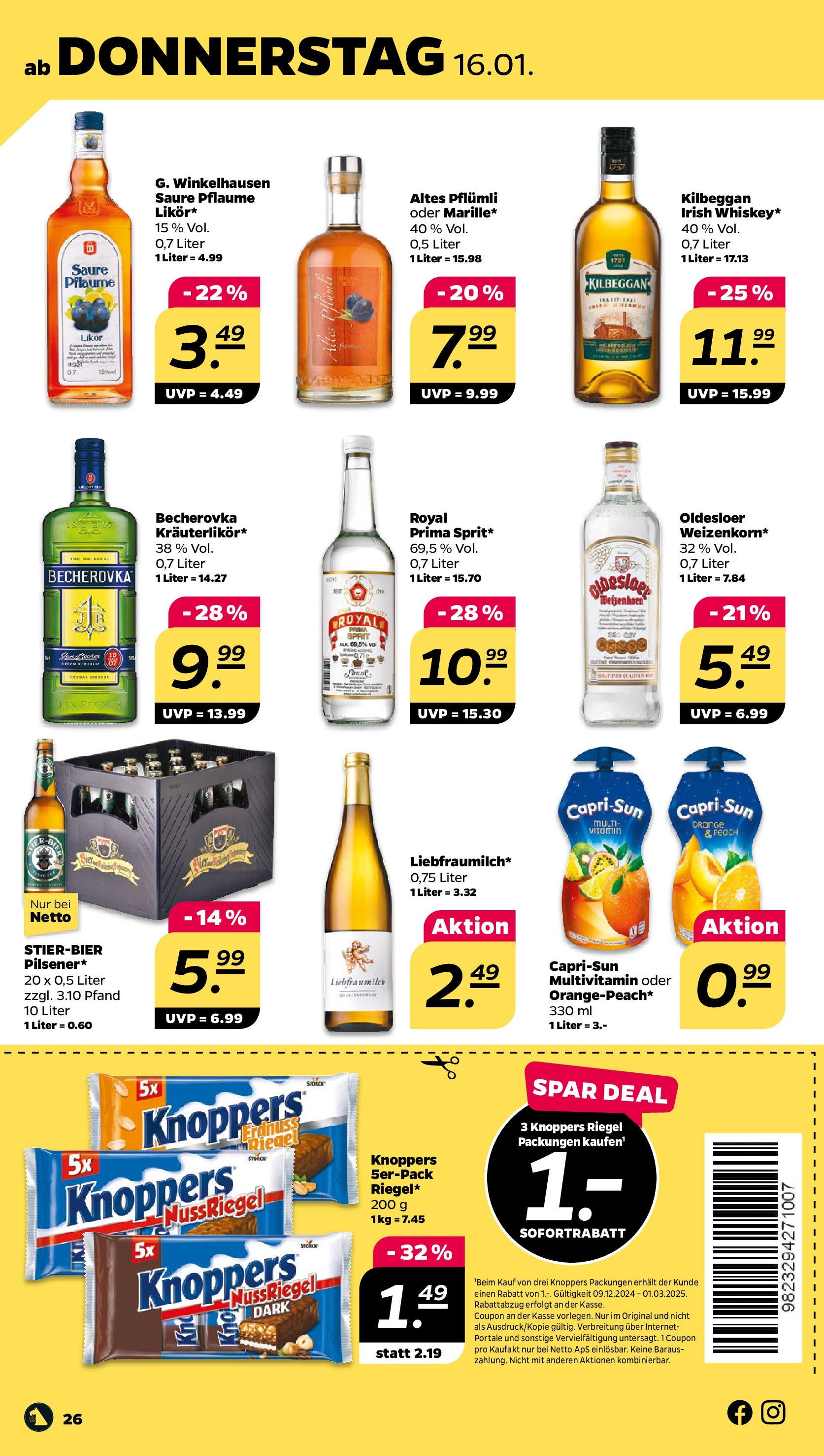 Netto Prospekt 	 ab 13.01.2025 → Angebote nächste Woche | Seite: 26 | Produkte: Likör, Oldesloer, Knoppers