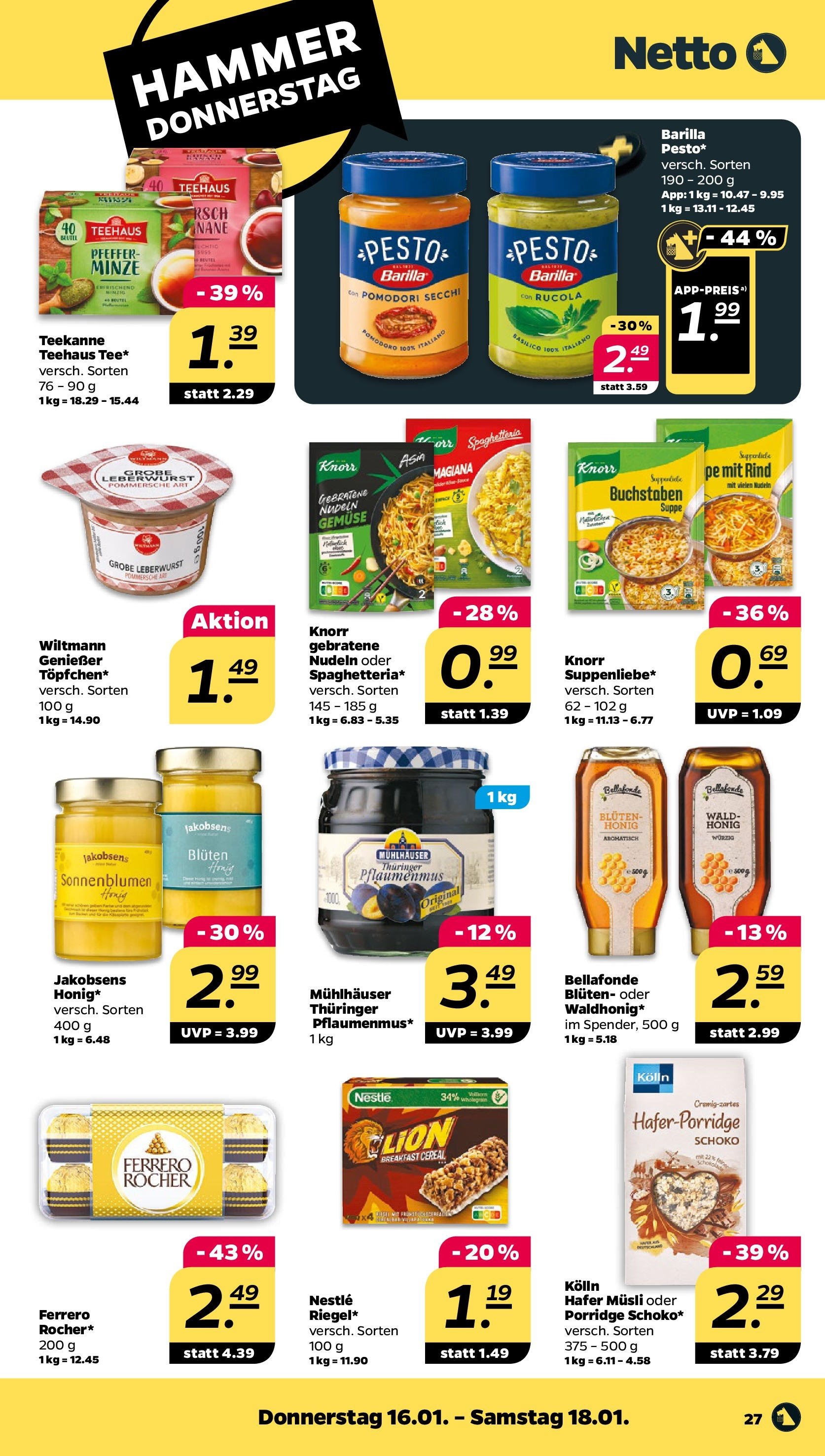 Netto Prospekt 	 ab 13.01.2025 → Angebote nächste Woche | Seite: 27 | Produkte: Musli, Kolln, Barilla, Pfeffer