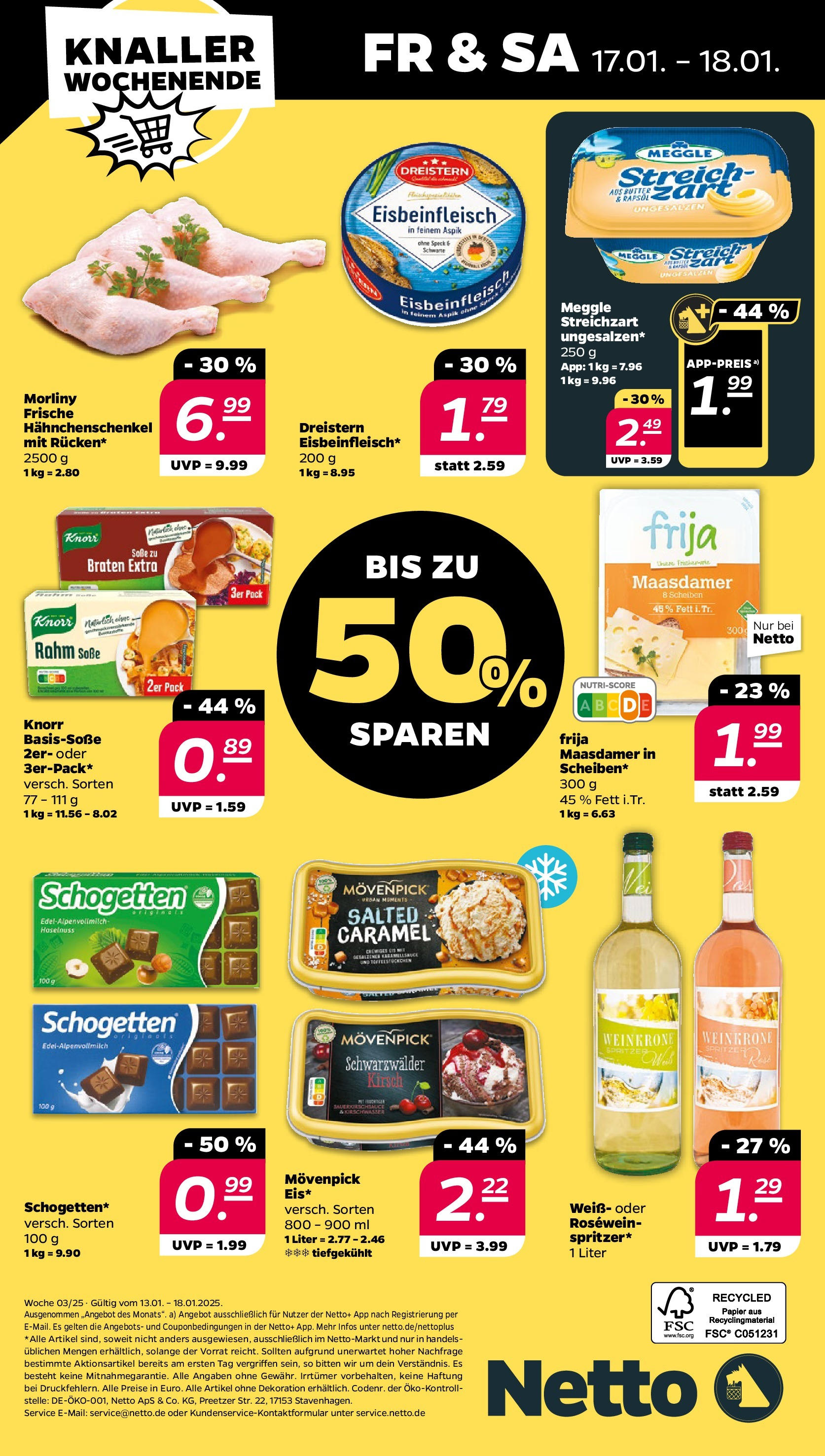 Netto Prospekt 	 ab 13.01.2025 → Angebote nächste Woche | Seite: 32 | Produkte: Hahnchenschenkel, Knorr, Soße, Schogetten