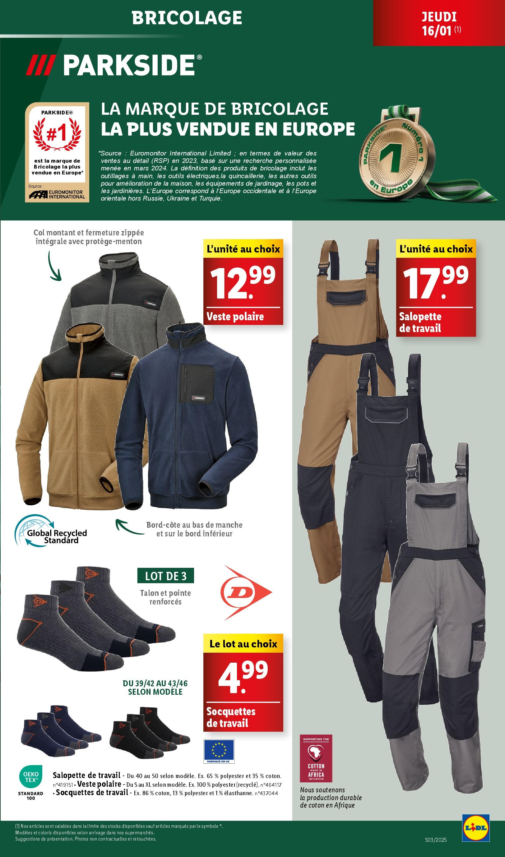 Catalogue LIDL du 14/01/2025 | Promo prospectus en ligne | Page: 41 | Produits: Salopette, Base, Coton, Veste