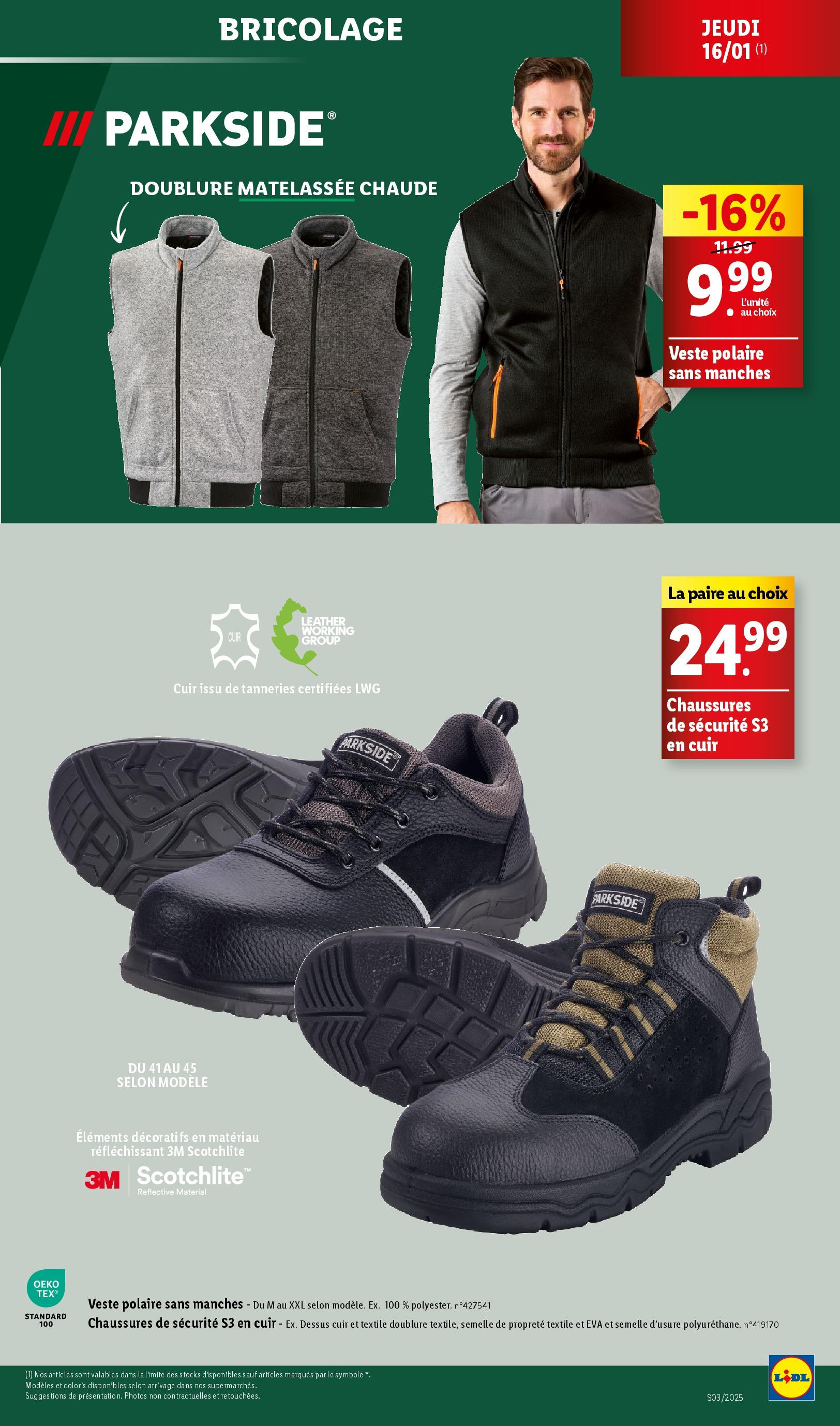 Catalogue LIDL du 14/01/2025 | Promo prospectus en ligne | Page: 43 | Produits: Chaussures de sécurité, Veste