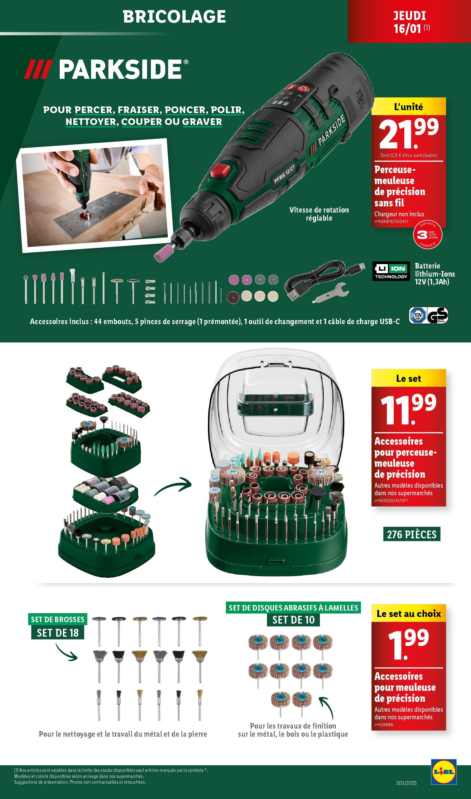 Catalogue LIDL du 14/01/2025 | Promo prospectus en ligne | Page: 49 | Produits: Câble, Pinces, Meuleuse, Batterie