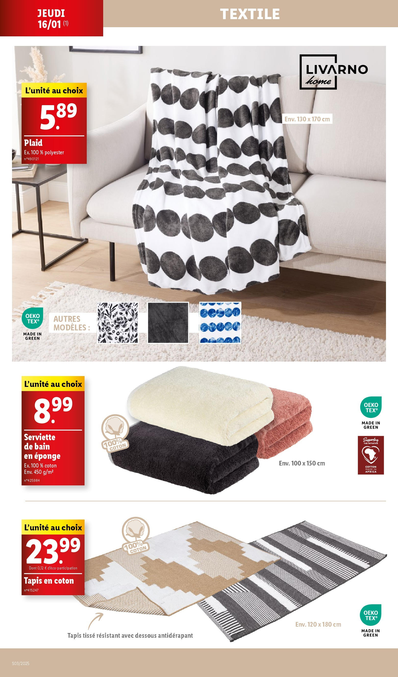 Catalogue LIDL du 14/01/2025 | Promo prospectus en ligne | Page: 50 | Produits: Coton, Eponge, Tapis, Serviette de bain