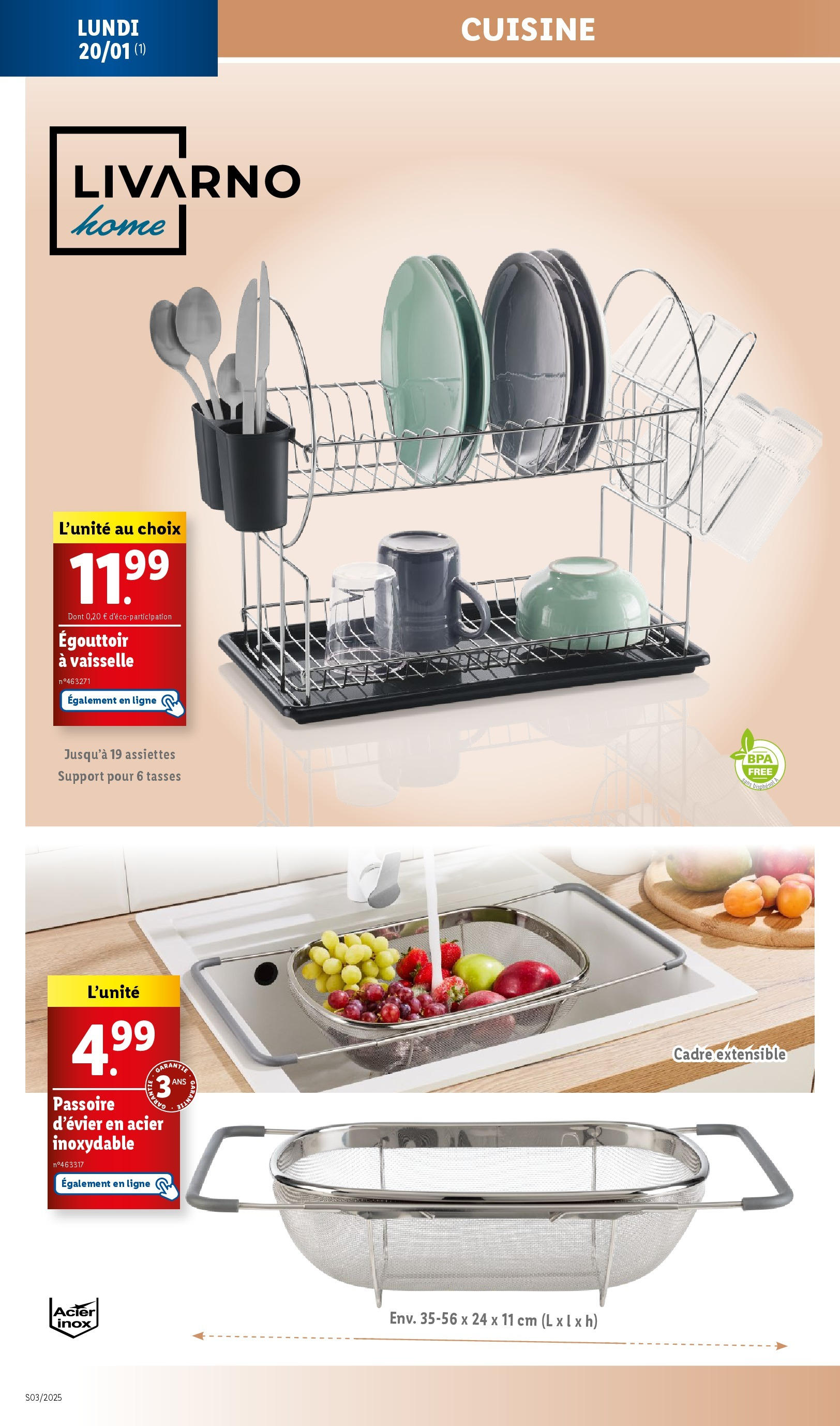 Catalogue LIDL du 14/01/2025 | Promo prospectus en ligne | Page: 64 | Produits: Égouttoir, Passoire, Cadre, Tasses