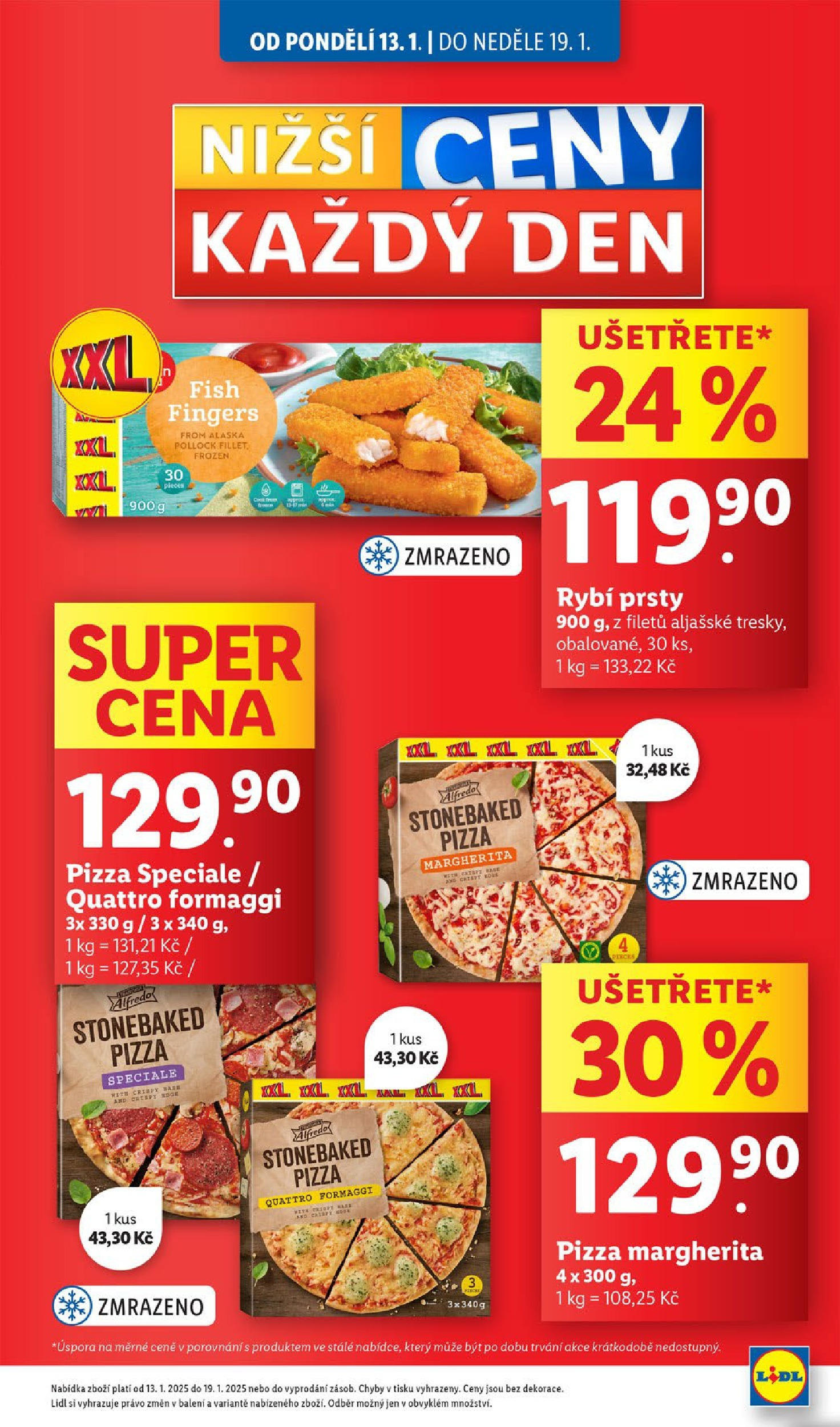 Lidl leták od 14.01.2025 - Nový akční leták | Strana: 5 | Produkty: Pizza Quattro Formaggi, Pizza, Rybí prsty