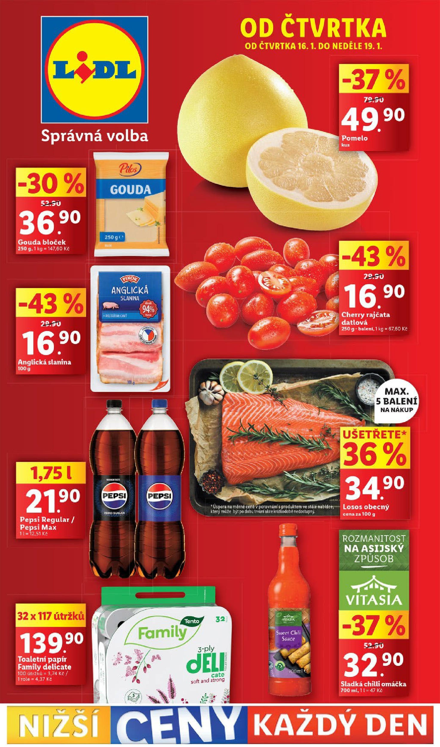 Lidl leták od 14.01.2025 - Nový akční leták | Strana: 1 | Produkty: Gouda, Sladká chilli omáčka, Pepsi Max, Pikok