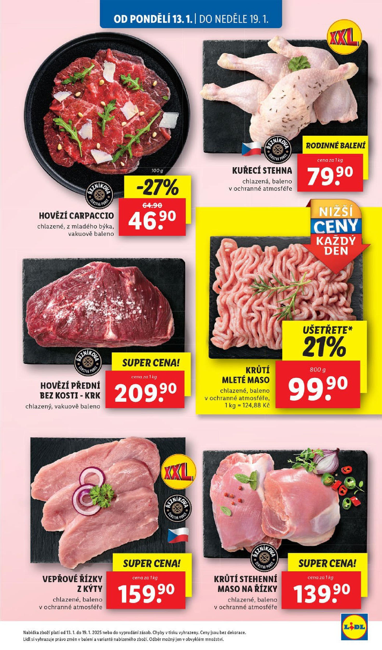 Lidl leták od 14.01.2025 - Nový akční leták | Strana: 17 | Produkty: Mleté maso, Maso, Carpaccio, Kuřecí stehna