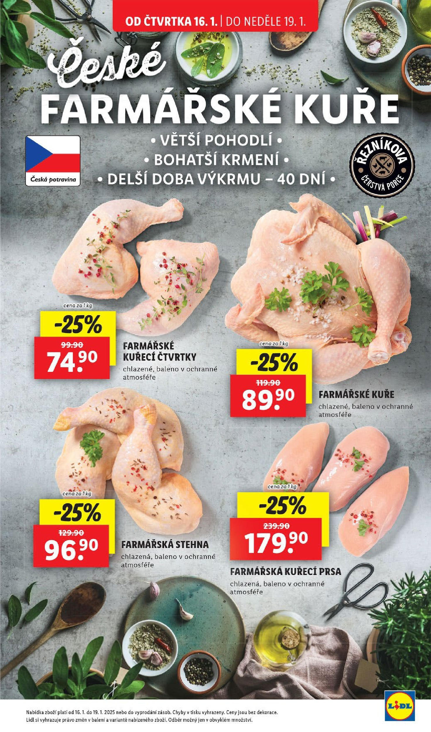 Lidl leták od 14.01.2025 - Nový akční leták | Strana: 15 | Produkty: Kuřecí prsa, Kuřecí čtvrtky, Kuře