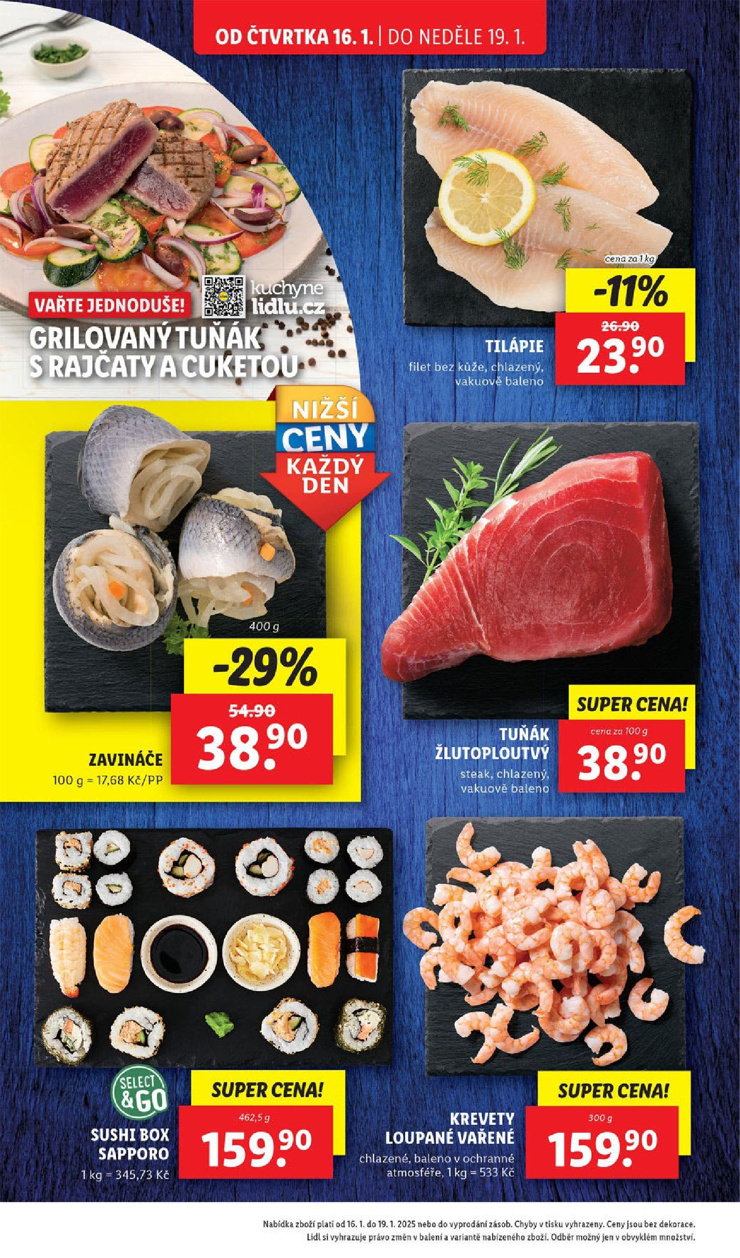 Lidl leták od 14.01.2025 - Nový akční leták | Strana: 16 | Produkty: Tuňák, Sushi box, Krevety, Kuchyně