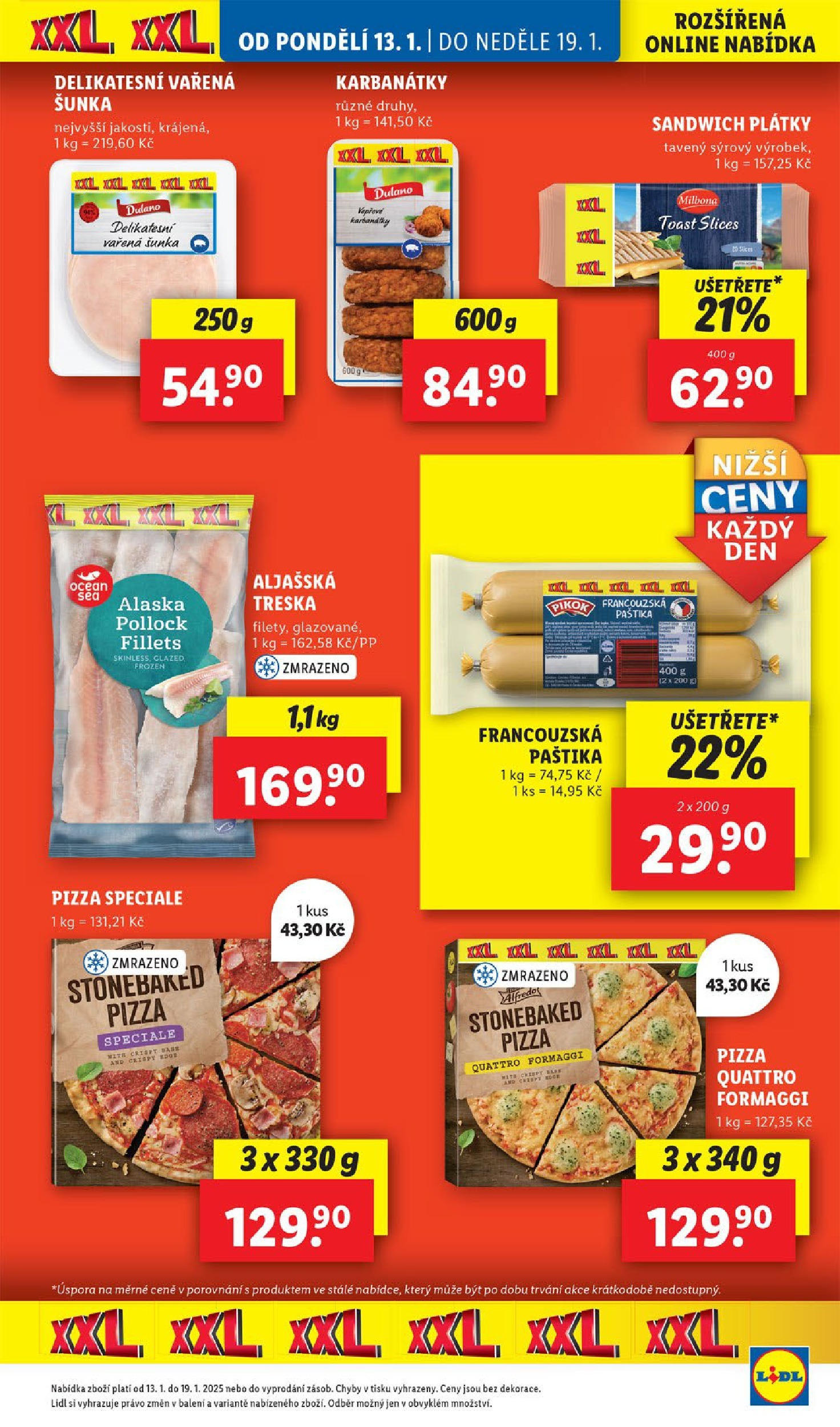 Lidl leták od 14.01.2025 - Nový akční leták | Strana: 25 | Produkty: Šunka, Pizza, Treska, Pikok